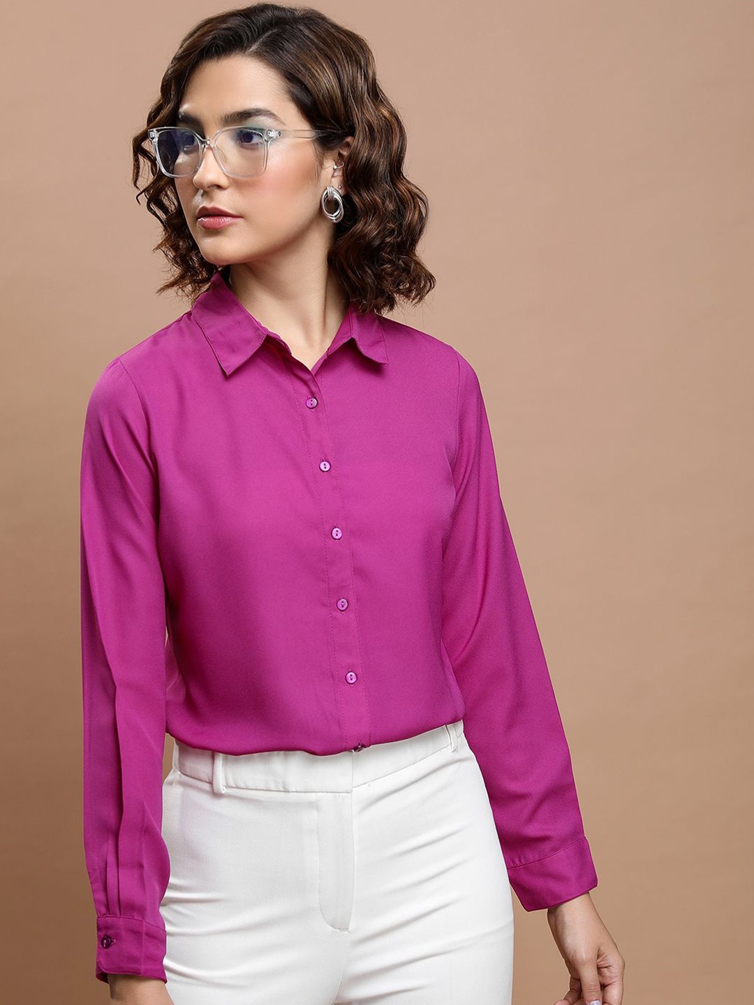 

Tokyo Talkies Women Opaque Casual Shirt, Fuchsia