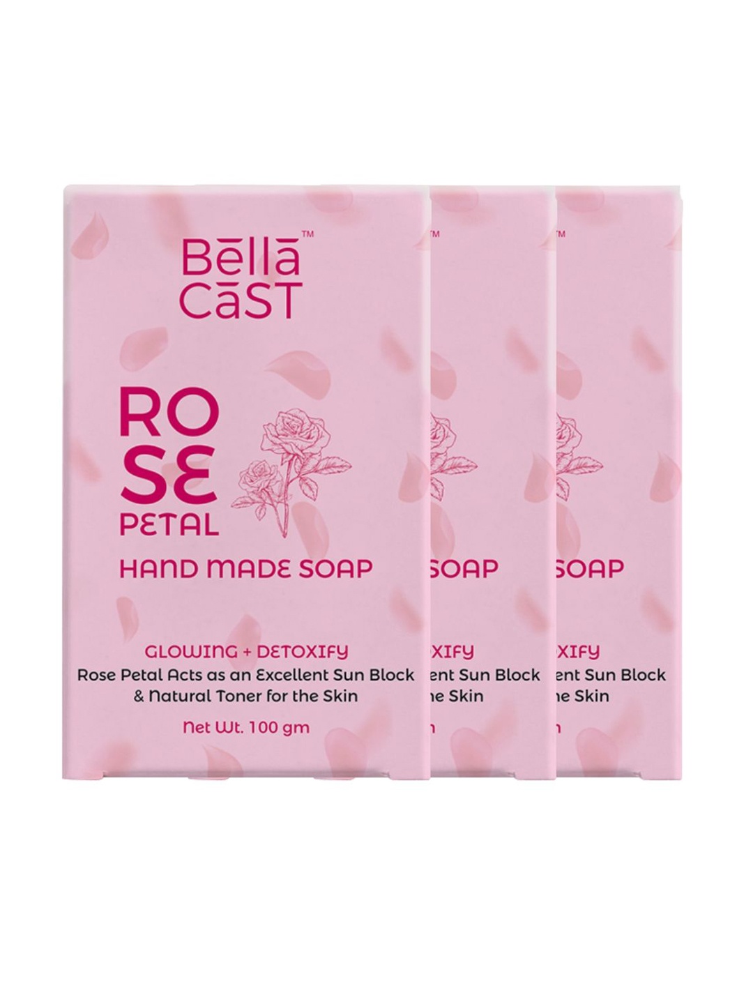 

BellaCast Set Of 3 Rose Petal Soap-100g Each, Pink