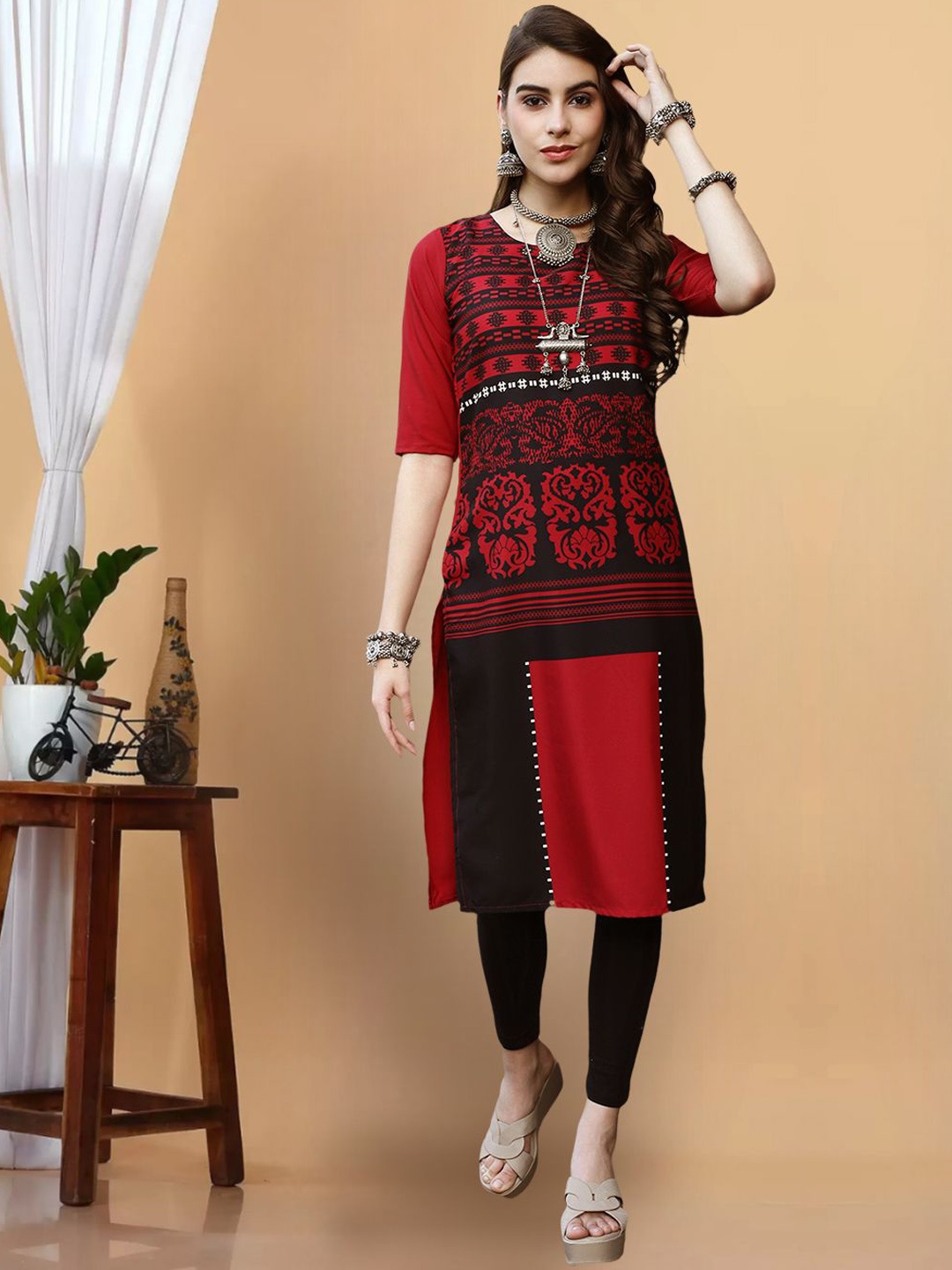 

7Threads Women Thread Work Floral Crepe Kurta, Multi