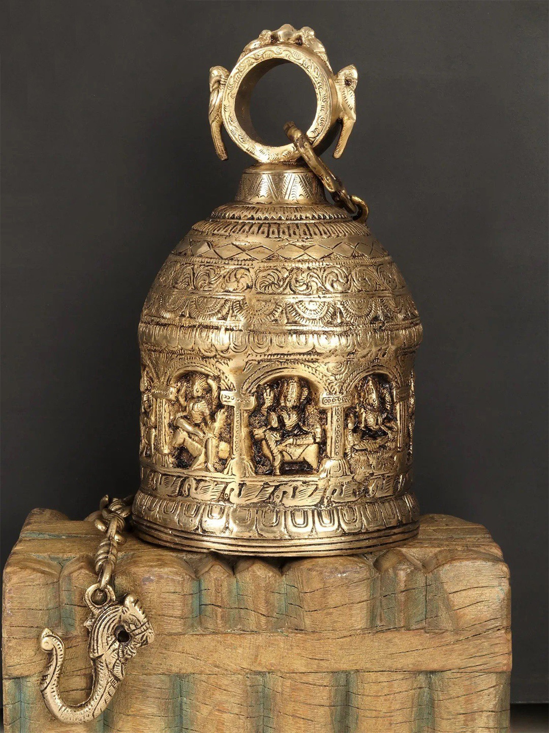 

Exotic India 36" Nava Durga Hanging Bell (Temple Bell) In Brass - Made in India, Gold