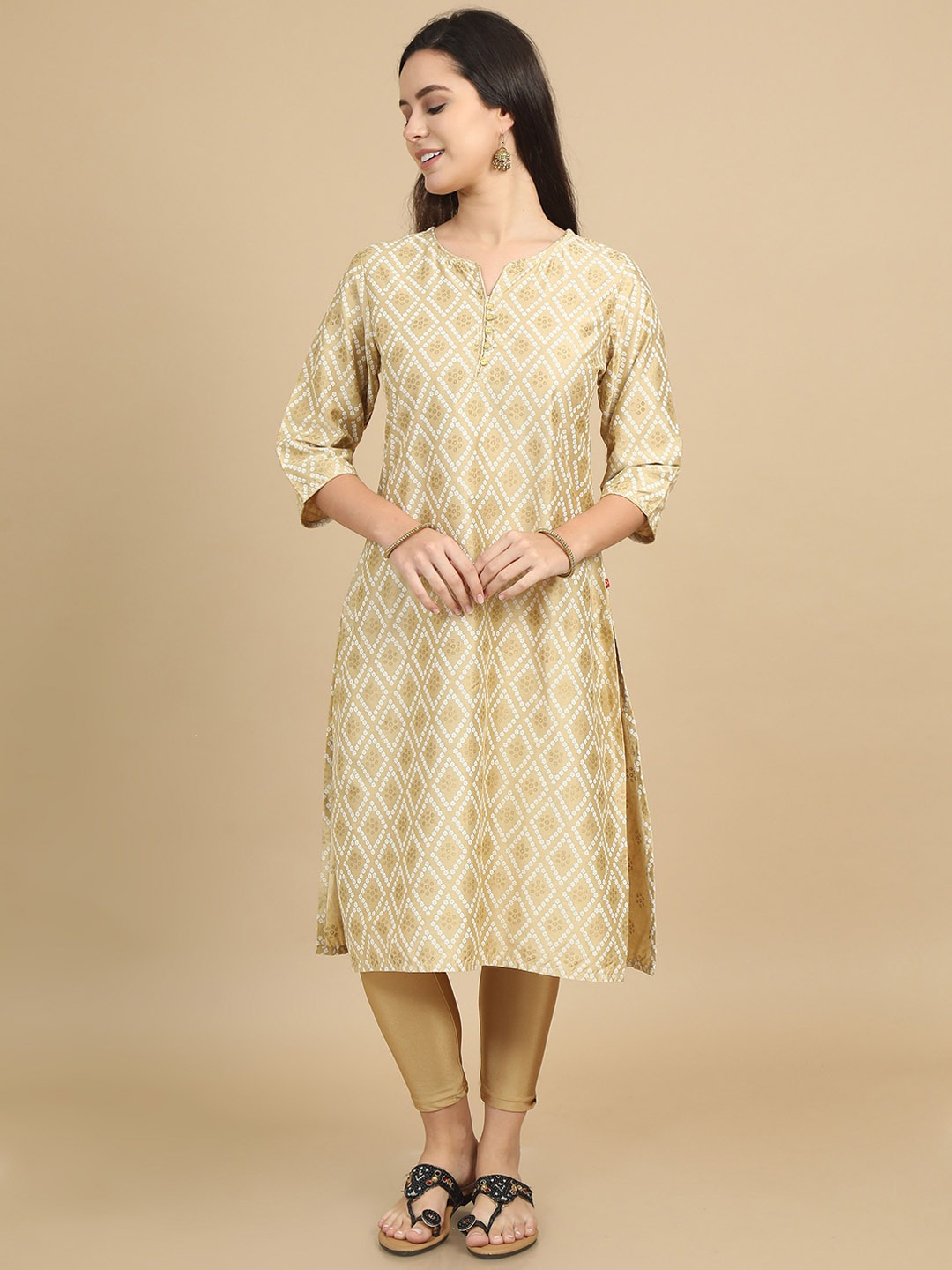 

Marcia Women Ethnic Motifs Printed Gotta Patti Kurta, Beige