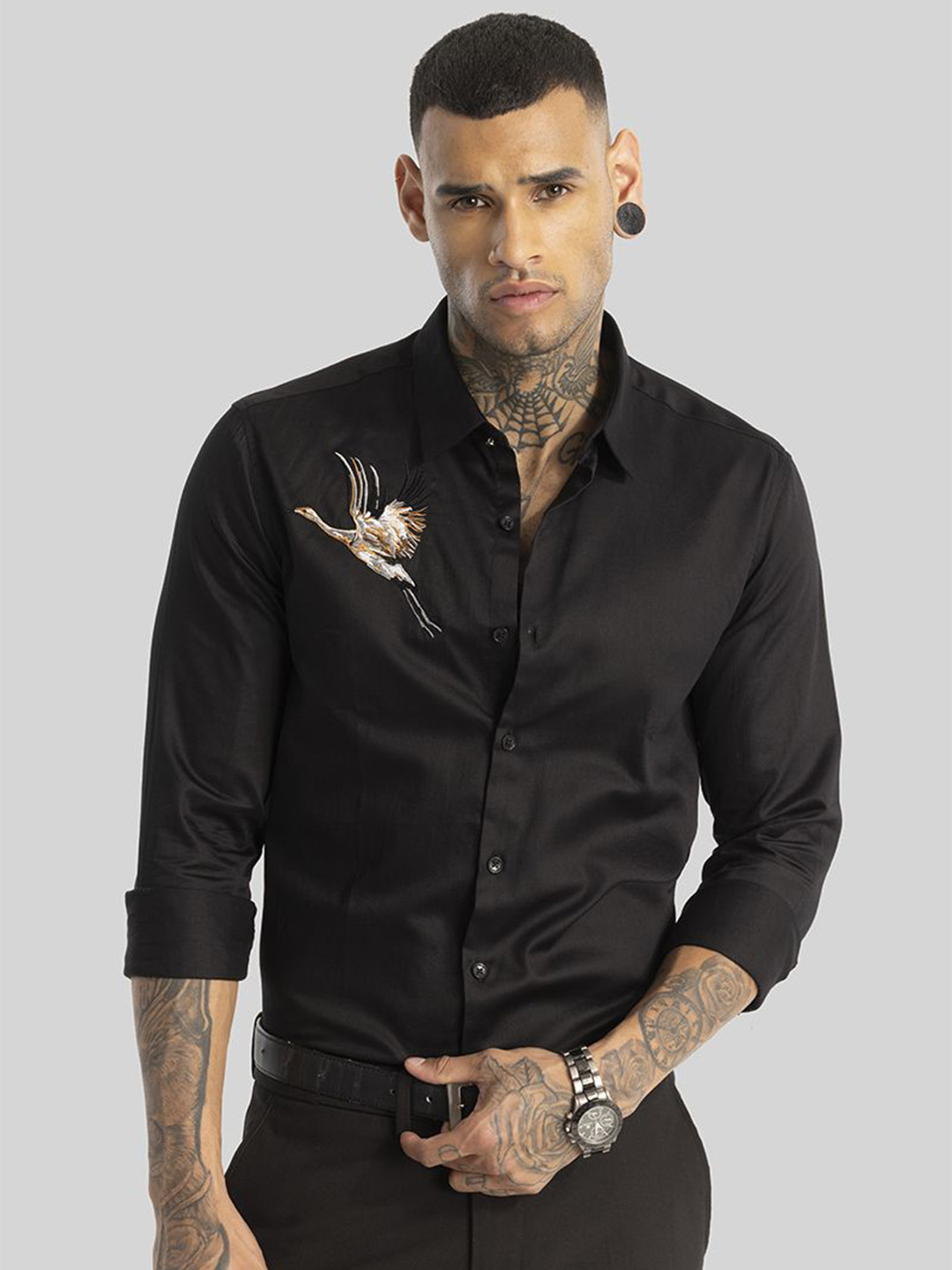 

Snitch Men Smart Slim Fit Opaque Formal Shirt, Black