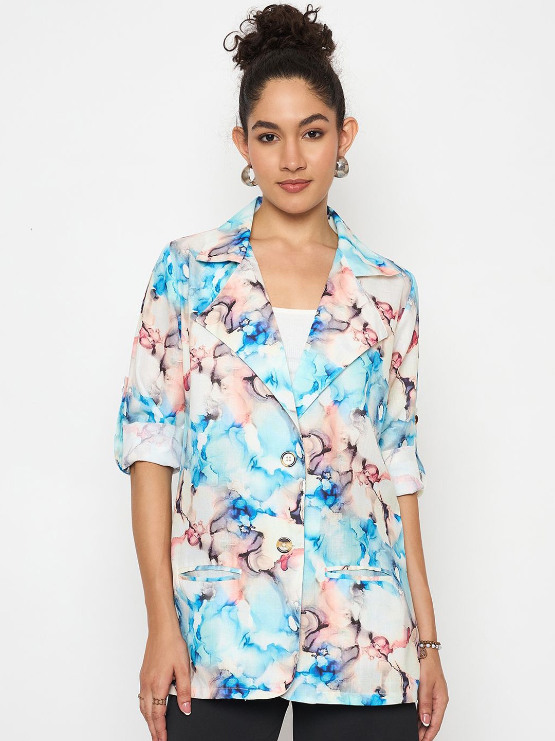

Color Cocktail Printed Single-Breasted Blazer, Blue