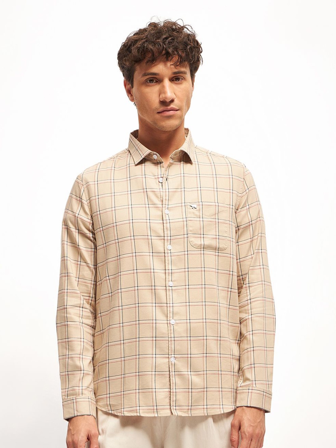 

THE BEAR HOUSE Men Slim Fit Tartan Checks Opaque Checked Casual Shirt, Beige
