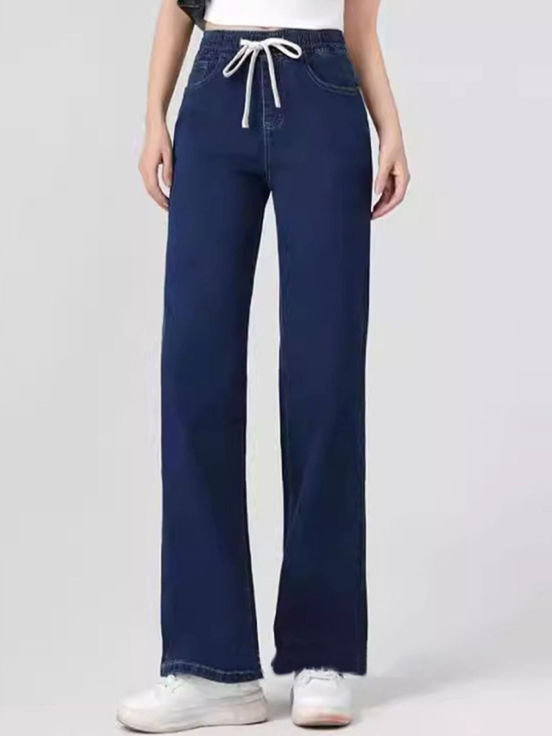 

LULU & SKY Women Straight Fit Cotton High-Rise Jeans, Navy blue