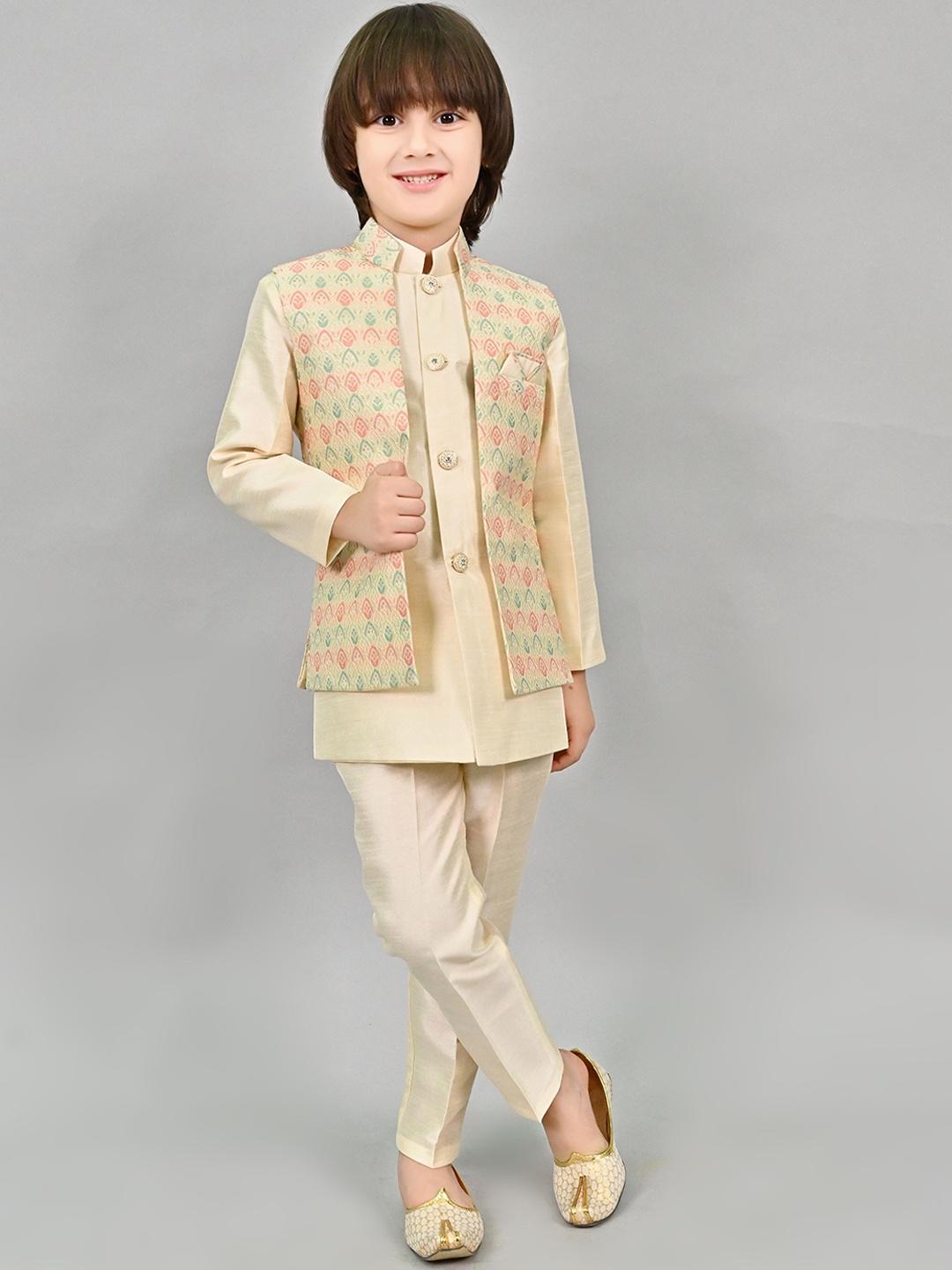 

ahhaaaa Kurta With Pyjama & Nehru Jacket, Beige