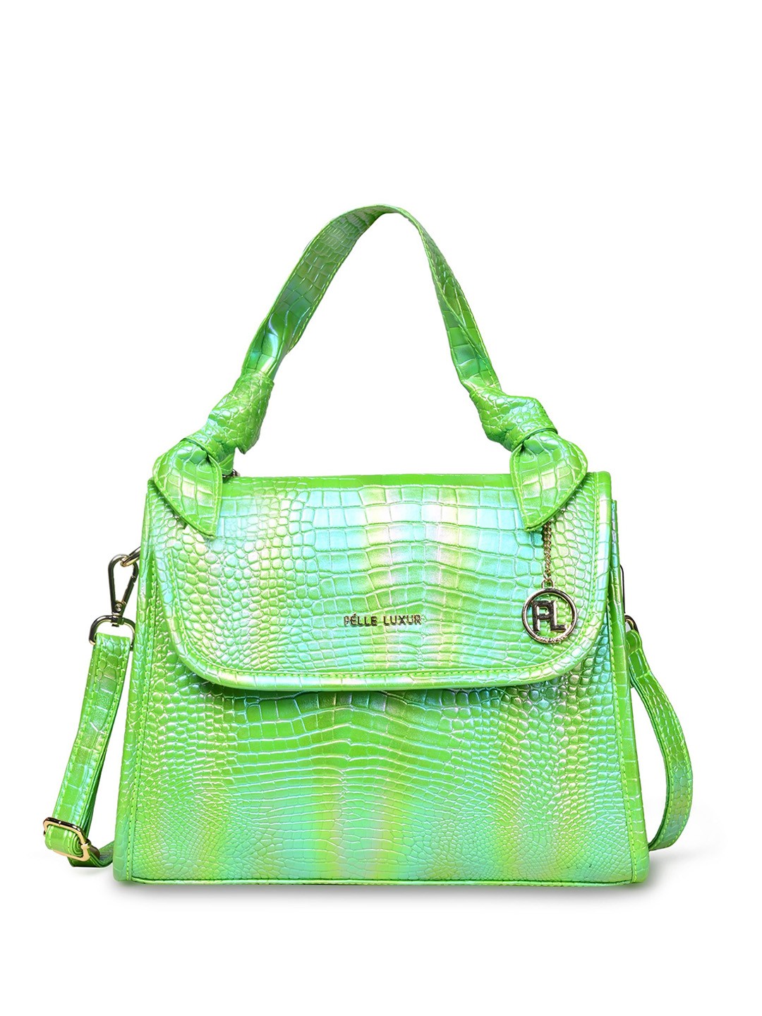 

PELLE LUXUR Animal Printed PU Structured Handheld Bag, Green