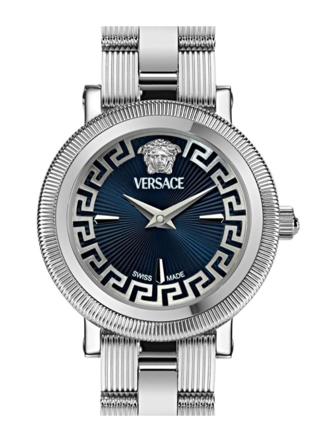 

Versace Men Brass Printed Dial & Stainless Steel Bracelet Style Straps Analogue Watch VE8CA0124, Blue