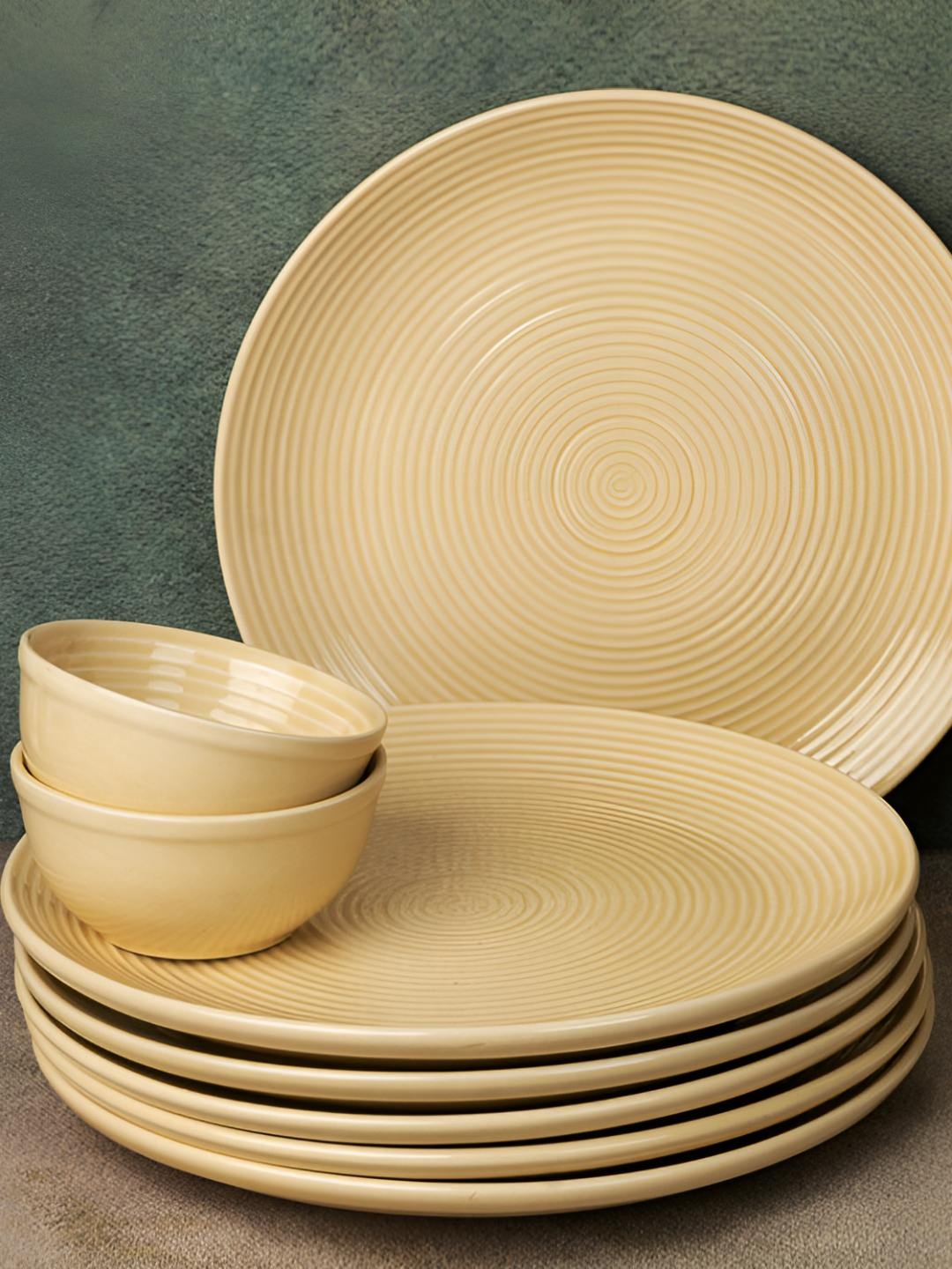 

BODHI HOUSE Tan 12-Pieces Textured Porcelain Glossy Dinner Set