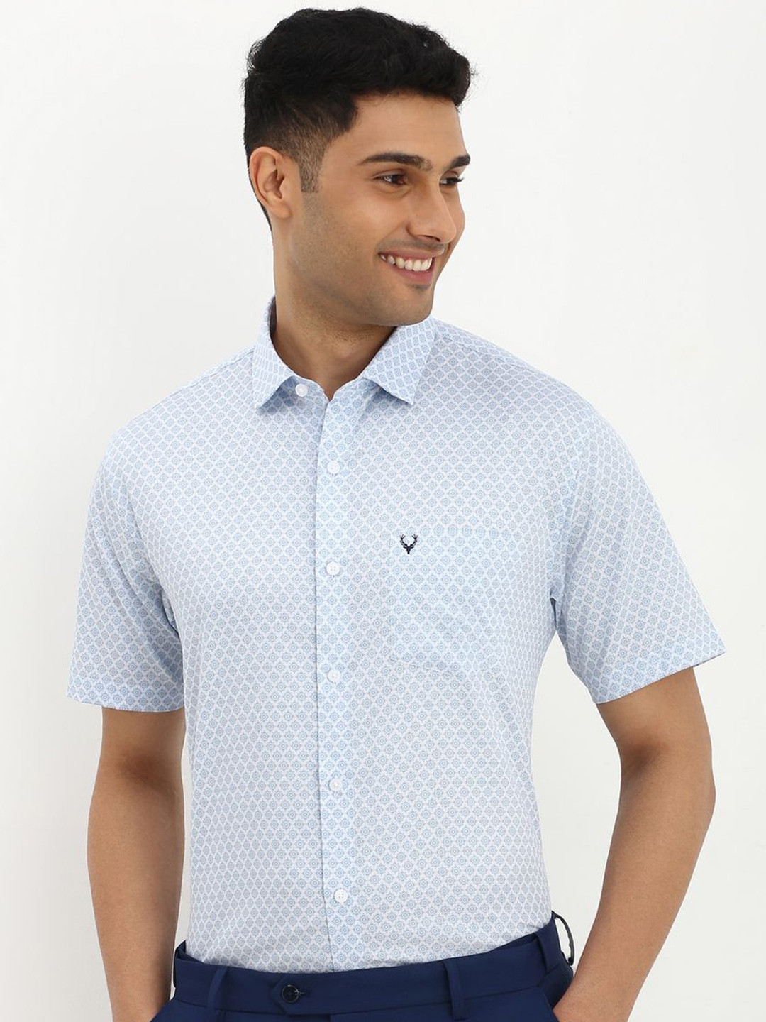 

Allen Solly Men Slim Fit Opaque Printed Formal Shirt, Blue