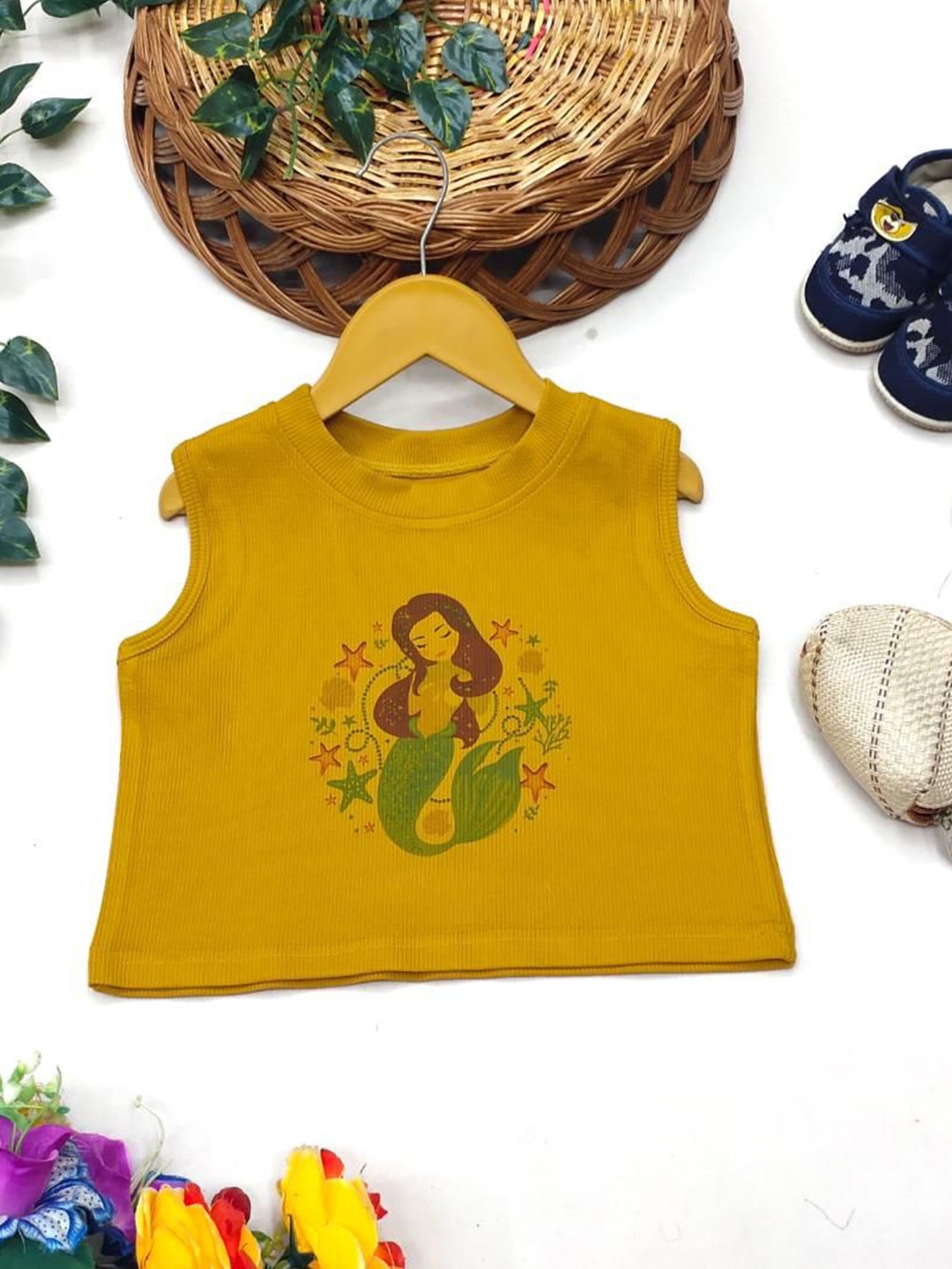 

BAESD Floral Print Crop Top, Yellow
