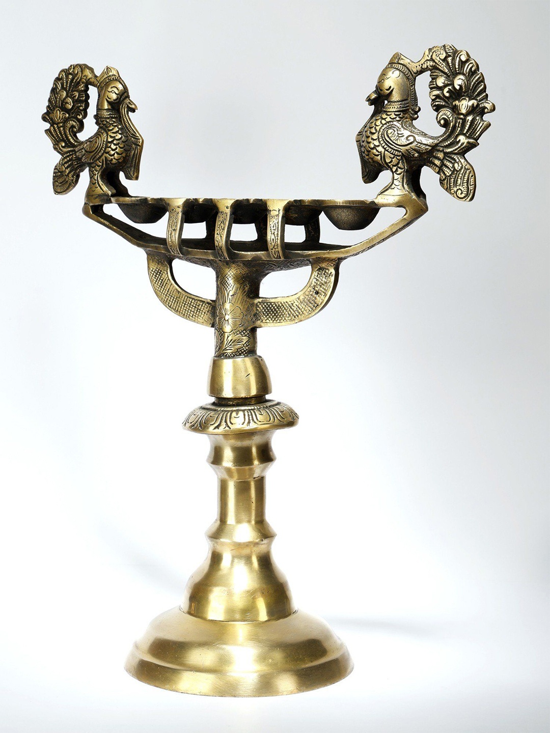 

Exotic India Brass Designer Peacocks Lamp, Gold