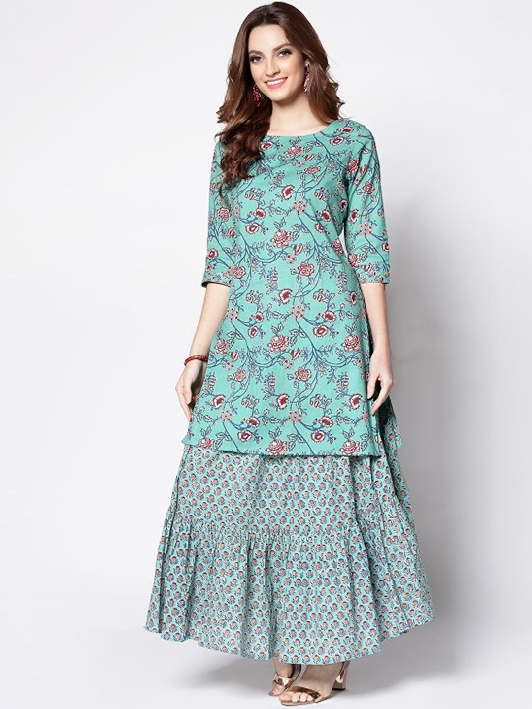 

Sera Floral Printed Pure Cotton Flared Maxi Skirt, Navy blue