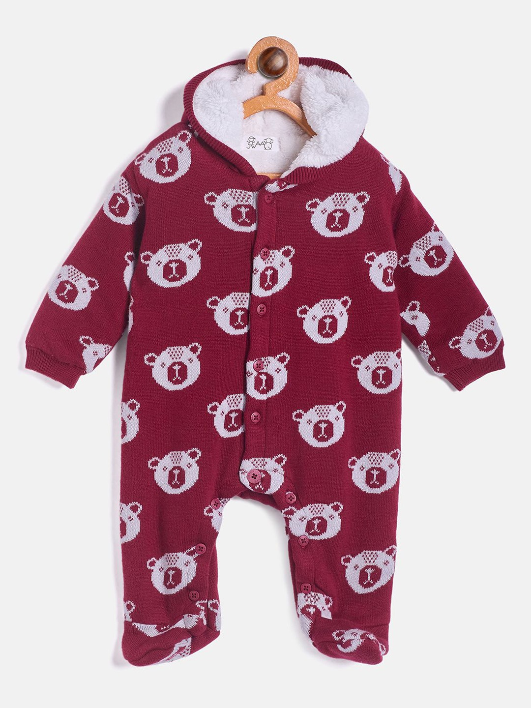 

JWAAQ Infants Printed Winter Romper With Fur Lined, Maroon