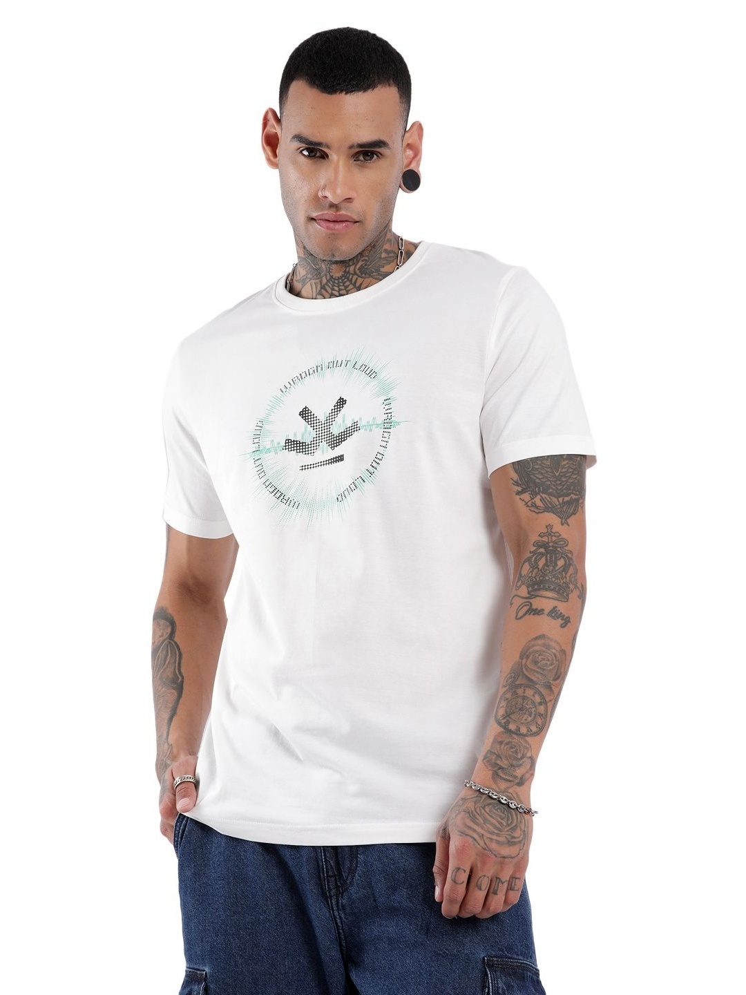 

WROGN Rhythm Graphic Printed Slim Fit Cotton T-shirt, White