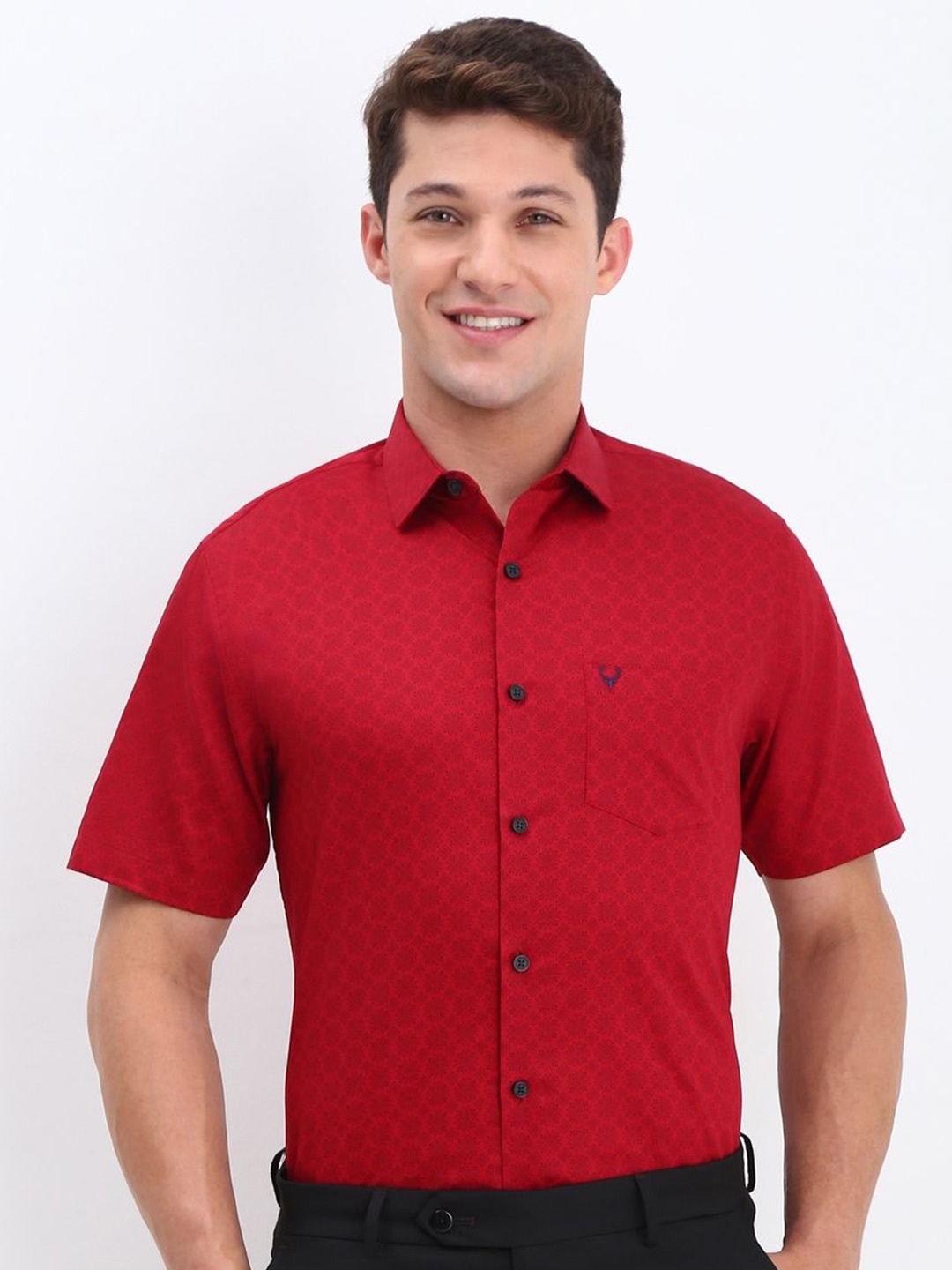 

Allen Solly Men Slim Fit Opaque Printed Formal Shirt, Red