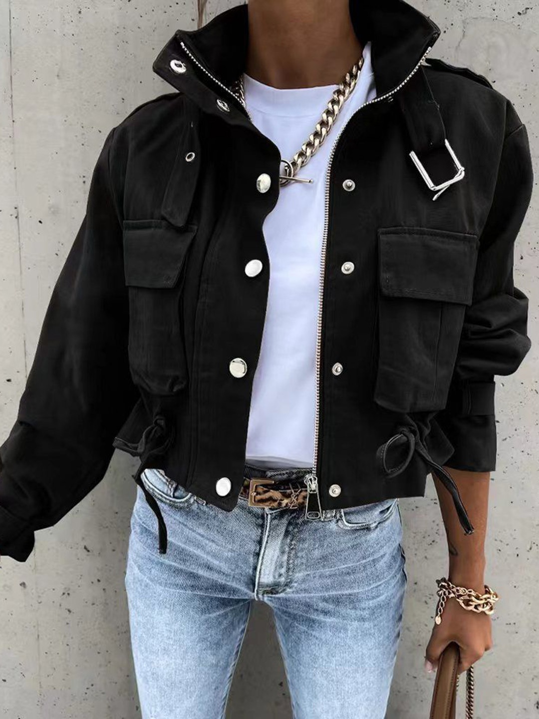 

HERE&NOW Women Crop Tailored Jacket, Black