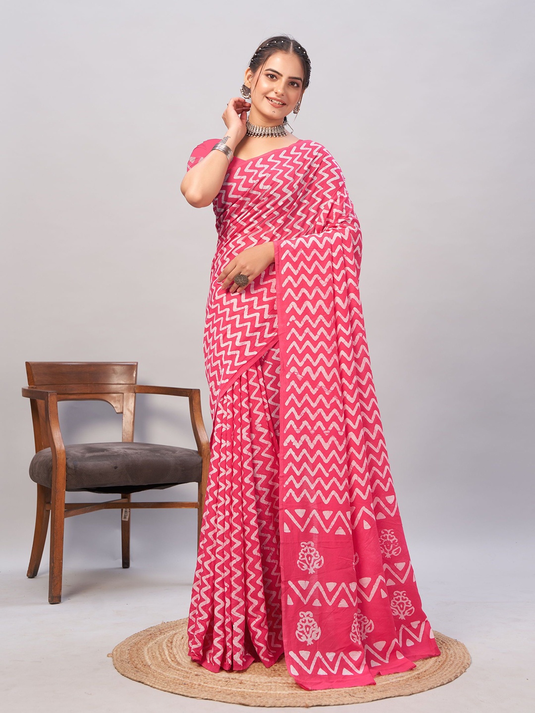 

KALINI Pure Cotton Jamdani Saree, Pink