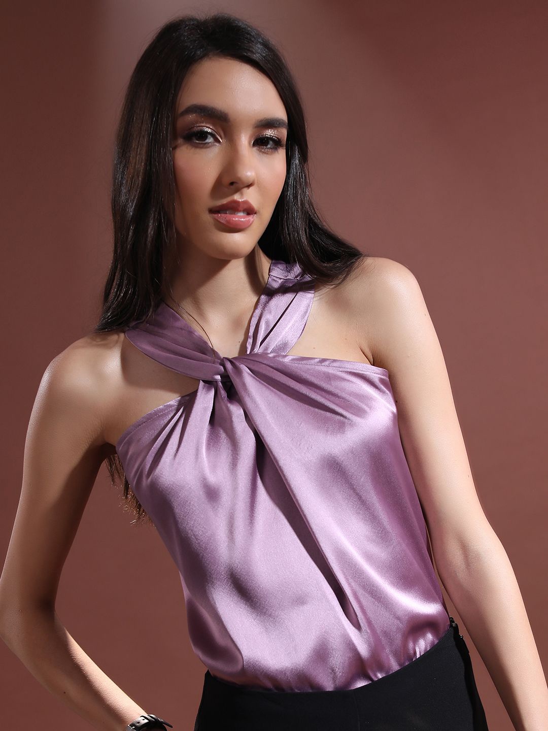 

Tokyo Talkies Tie-Up Neck Top, Purple