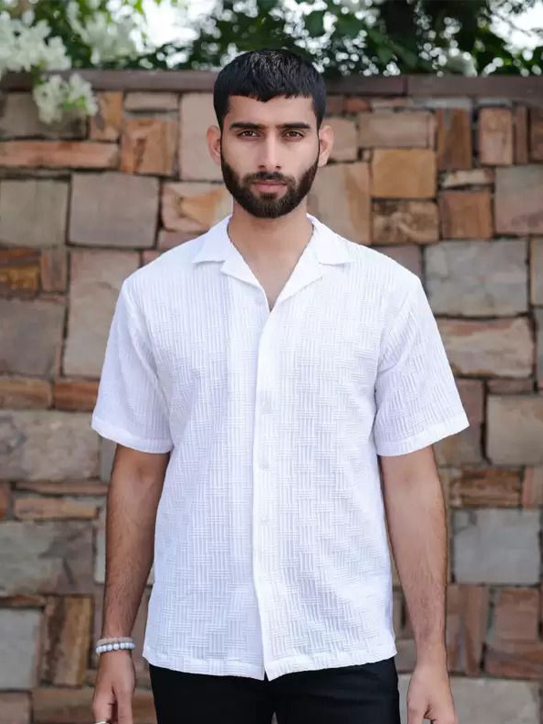 

TIEXA Men Classic Opaque Checked Casual Shirt, White