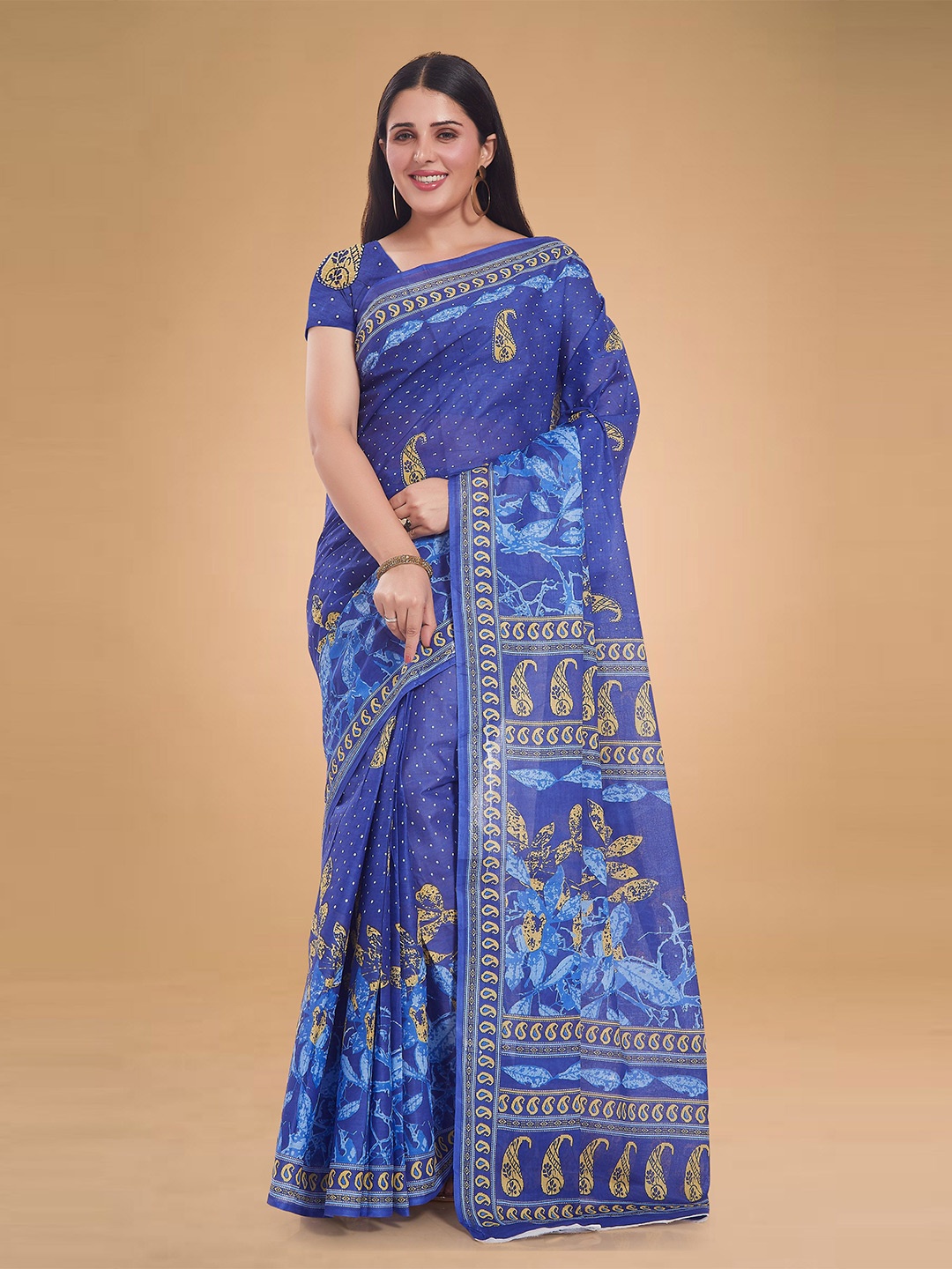 

Rani Saahiba Floral Pure Cotton Saree, Blue