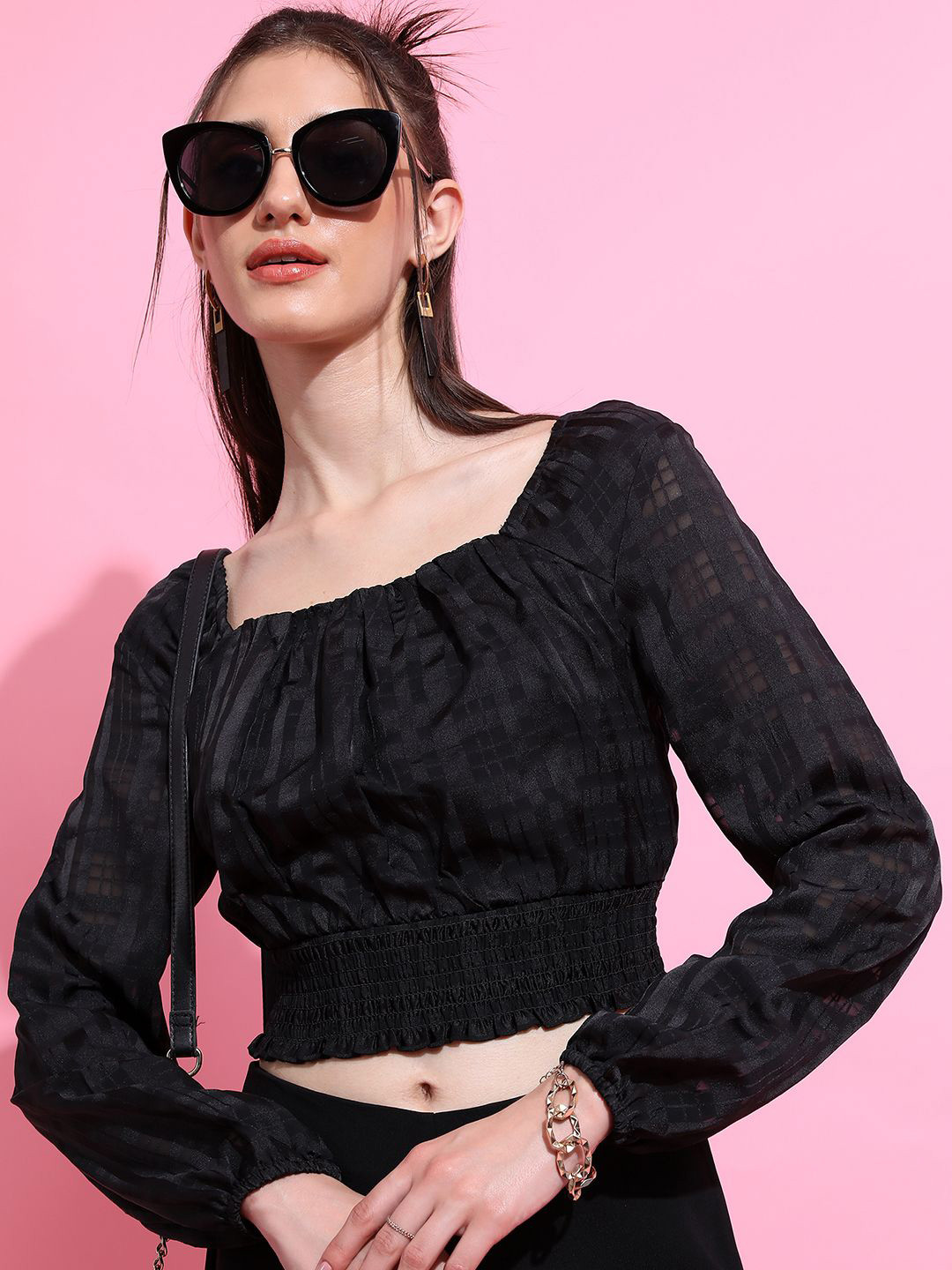 

Tokyo Talkies Cinched Waist Crop Top, Black