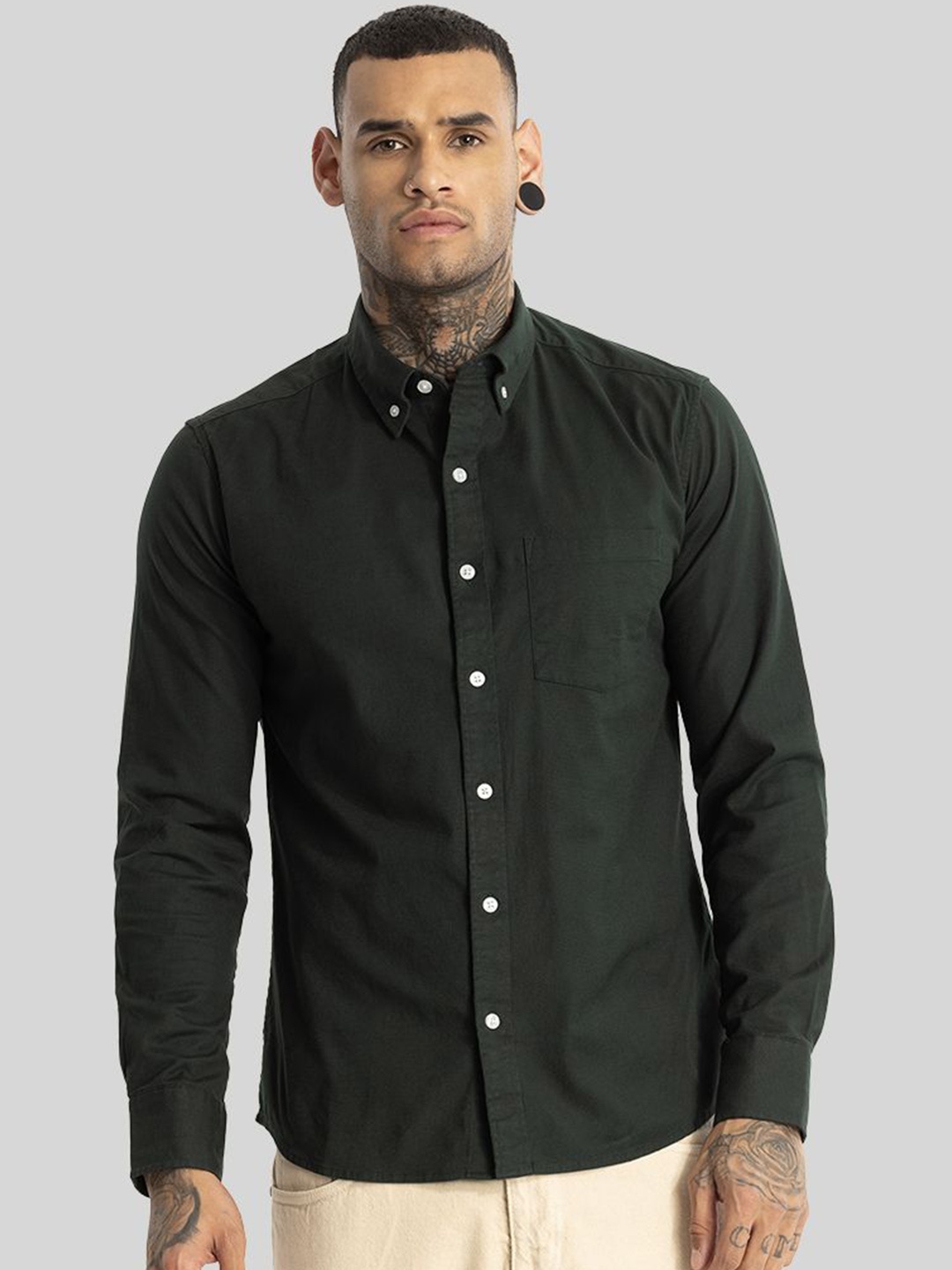 

Snitch Men Smart Slim Fit Opaque Casual Shirt, Green