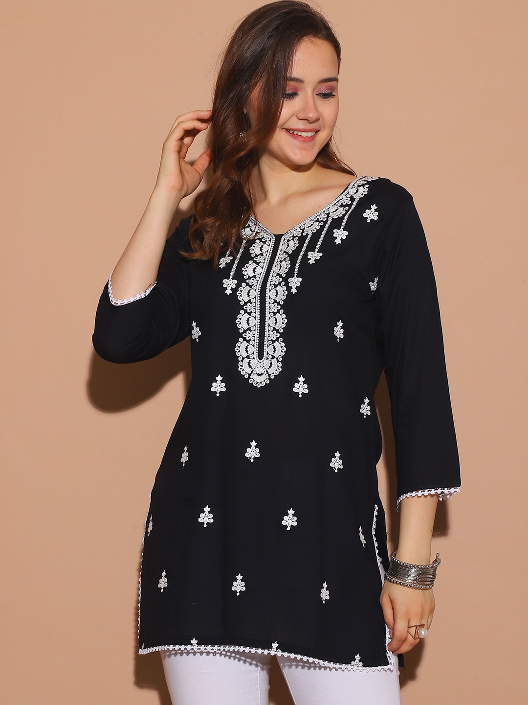 

KALINI Embroidered Tunic, Black