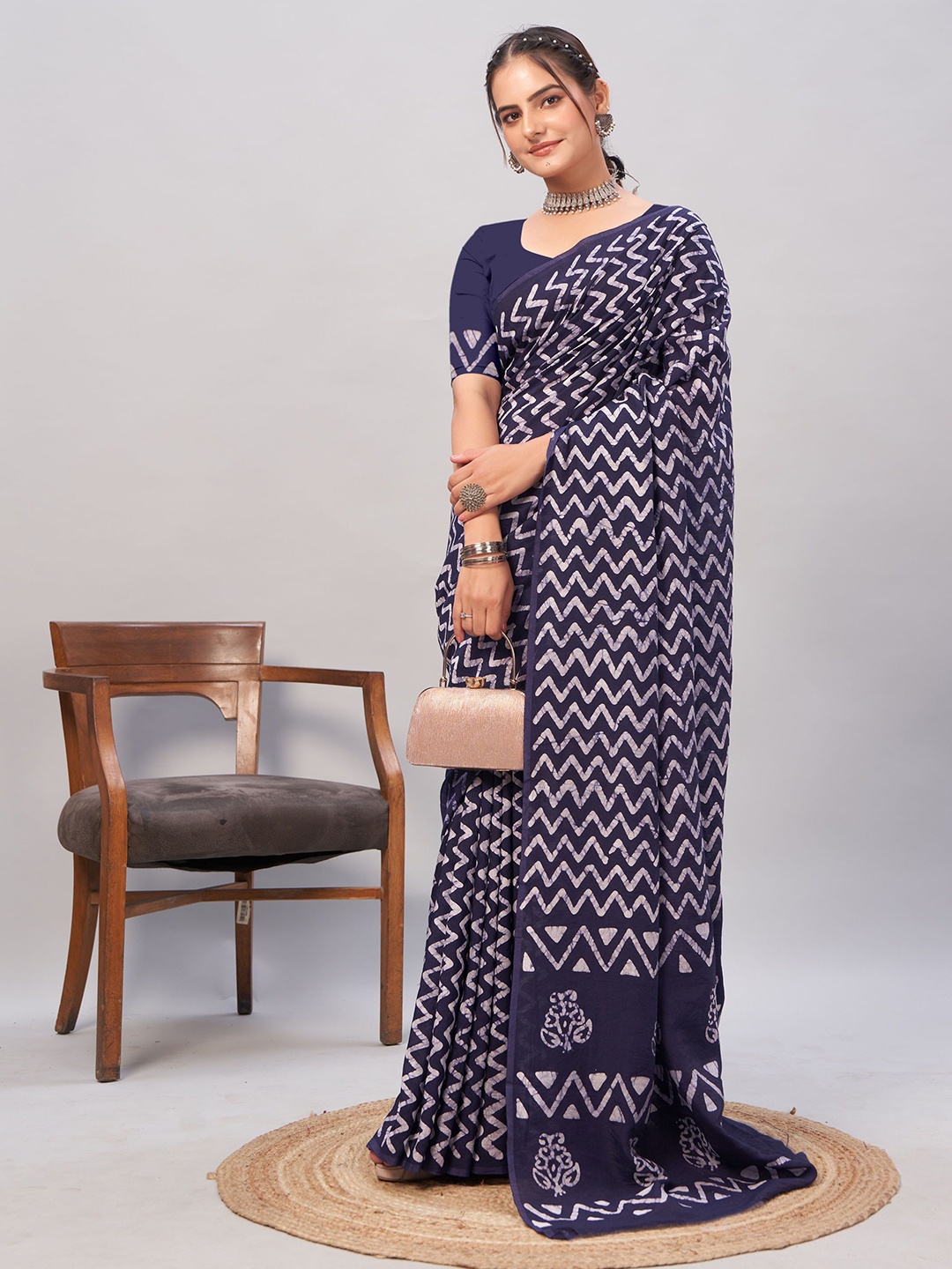

KALINI Zari Pure Cotton Saree, Blue