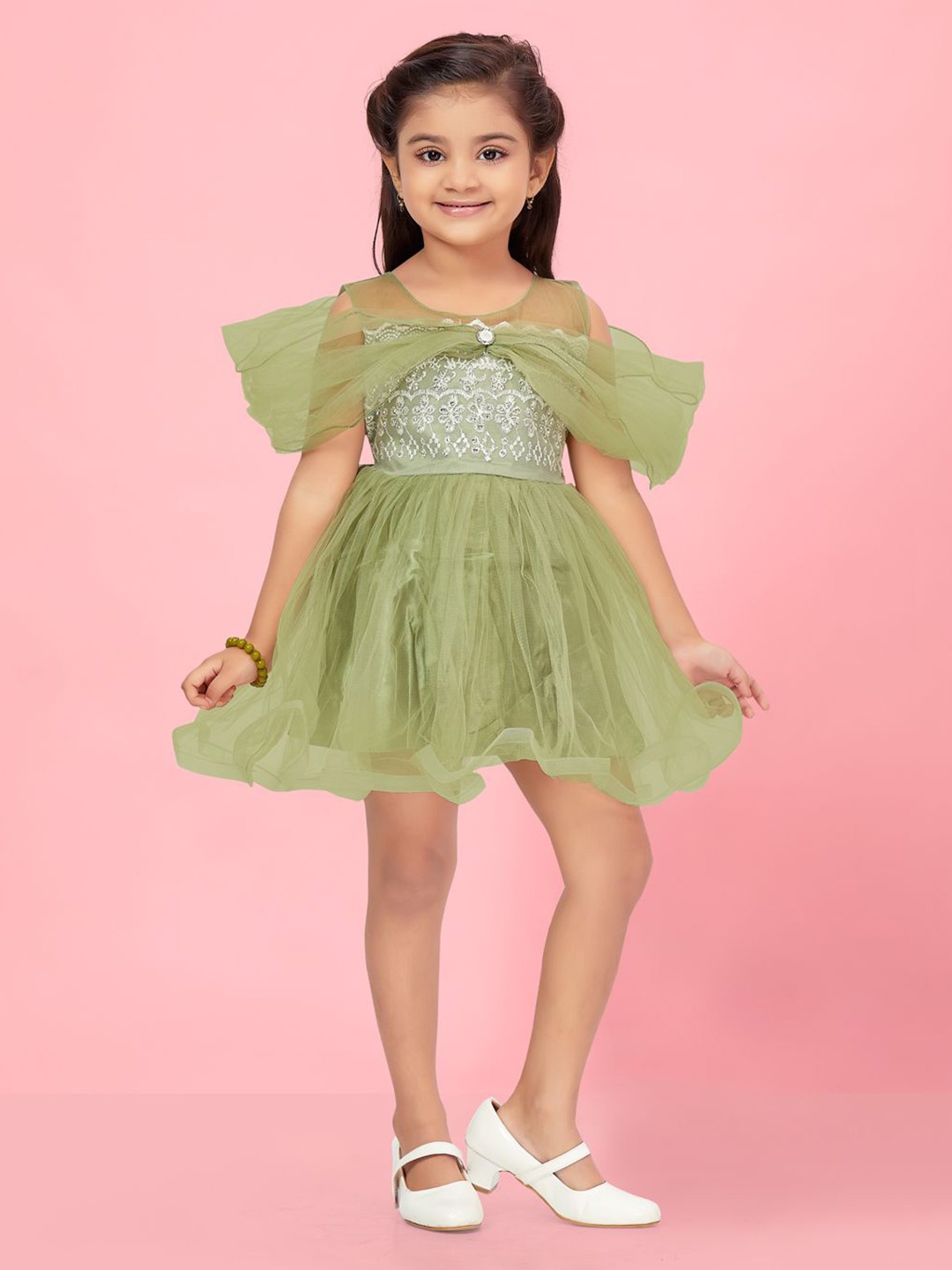 

BAESD Flutter Sleeve Net Fit & Flare Dress, Green