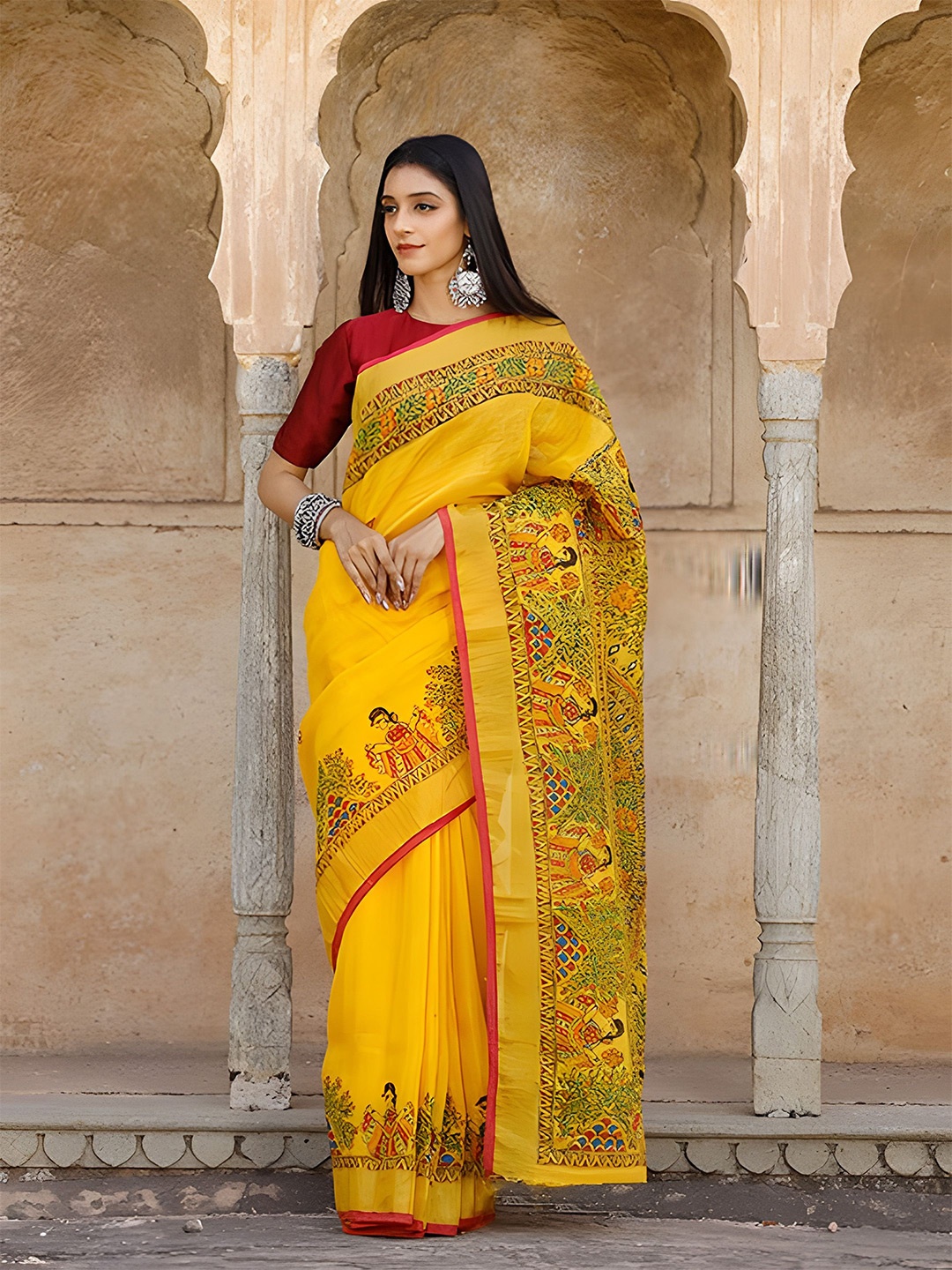 

Anouk Kalamkari Zari Linen Blend Saree, Mustard
