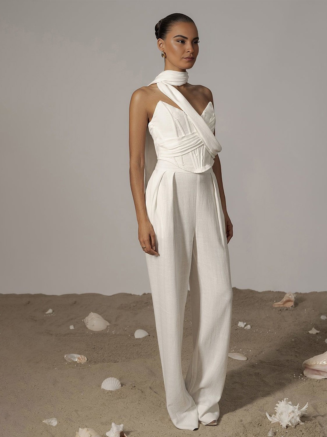 

Bee Boe Linen Wrap Crop Top, White