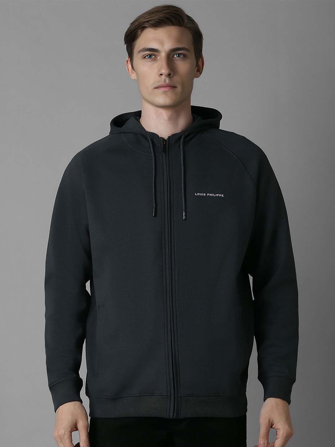 

Louis Philippe Men Hooded Sweatshirt, Grey