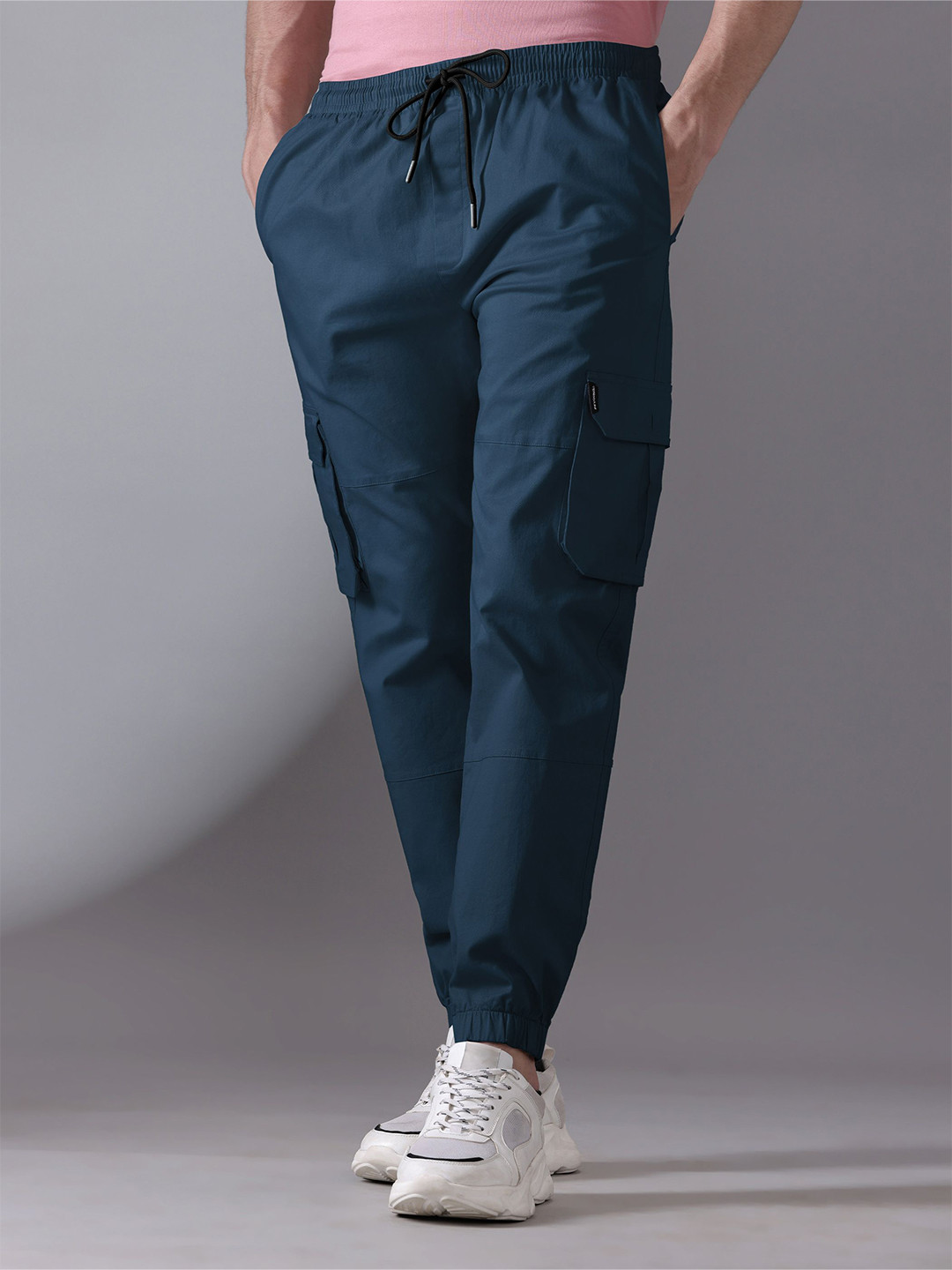 

Beyoung Men Mid-Rise Cargo Styles Joggers Trousers, Blue
