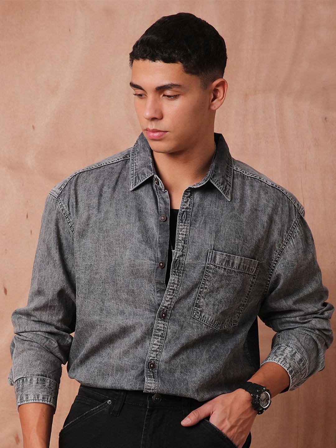 

The Roadster Lifestyle Co Relaxed Fit Denim Casual Shirts, Grey
