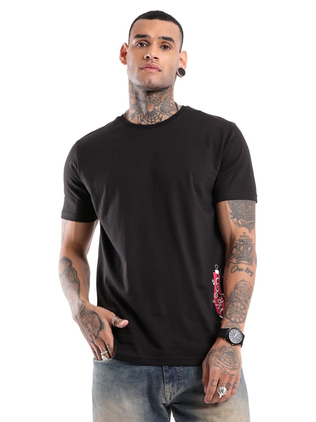 

WROGN Elite Typography Printed Slim Fit Cotton T-shirt, Black