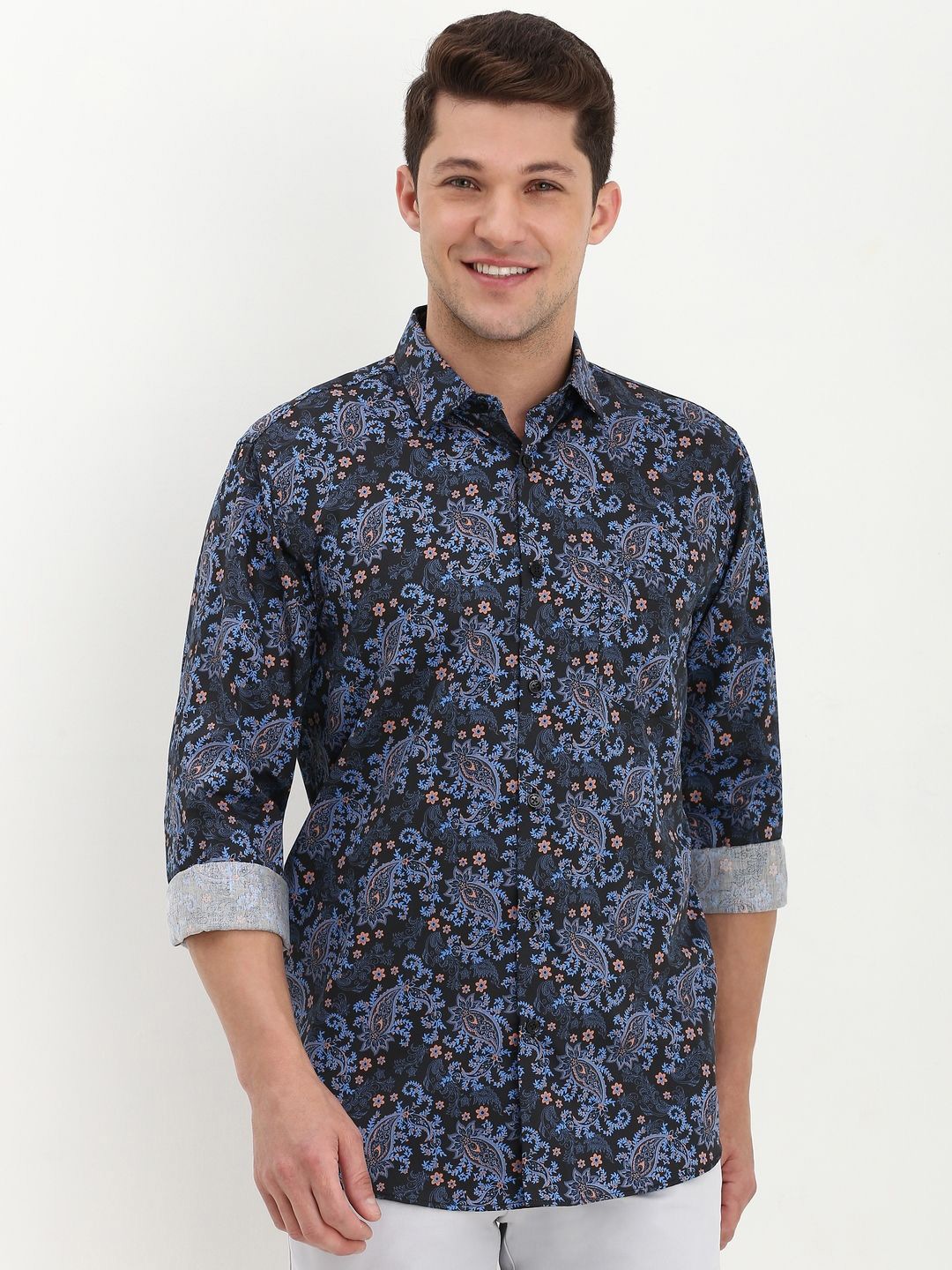 

Allen Solly Men Slim Fit Floral Opaque Printed Casual Shirt, Blue