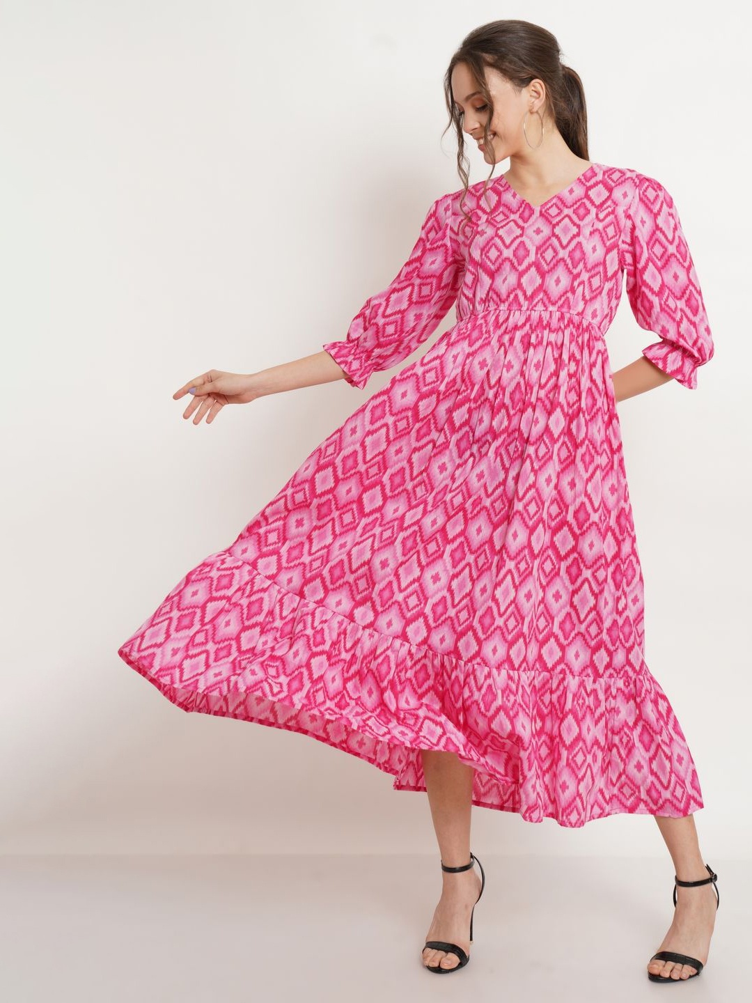 

COTLAND FASHION Floral Print Fit & Flare Midi Dress, Pink