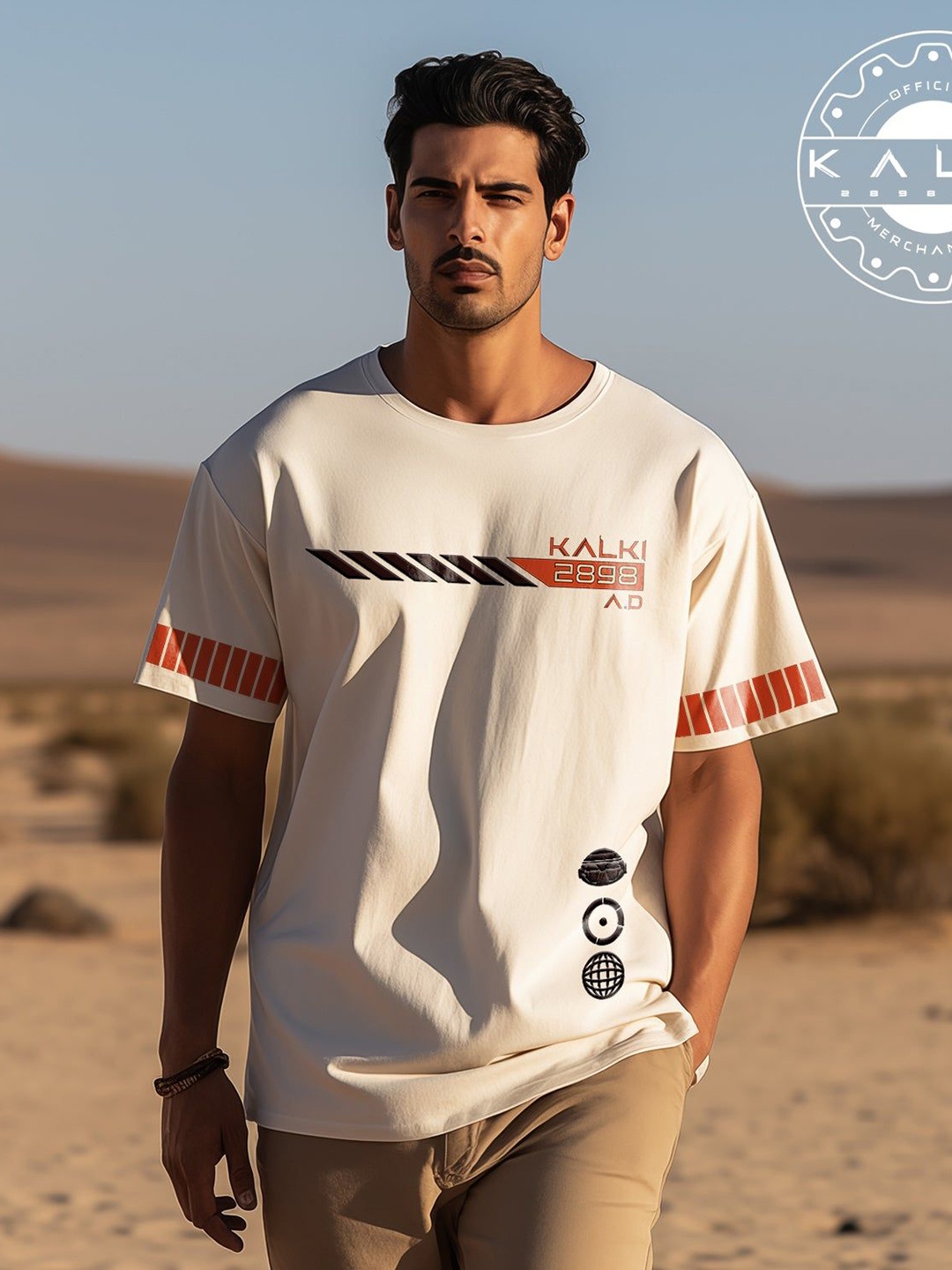 

Ascend 47 Unisex Printed Henley Neck T-shirt, Cream