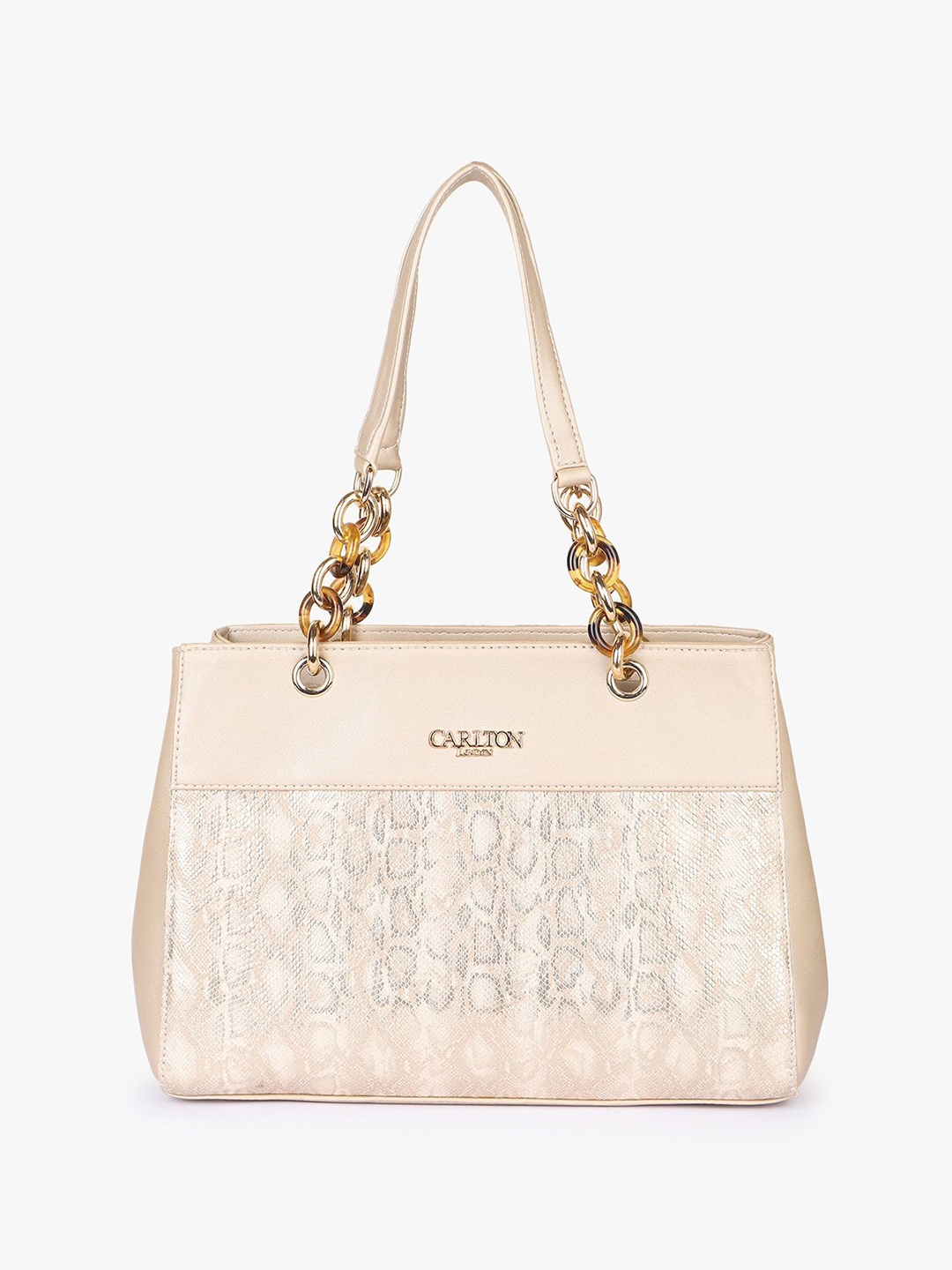 

Carlton London Ethnic Motifs Textured Structured Handheld Bag, Cream