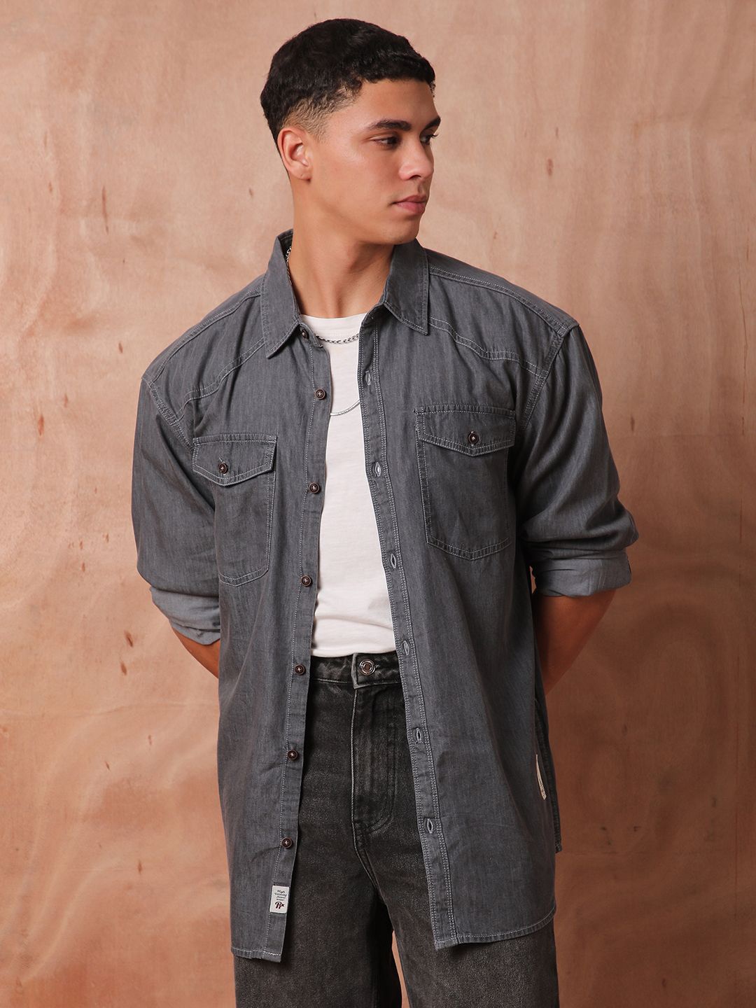 

The Roadster Lifestyle Co Relaxed Fit Denim Shirts, Grey