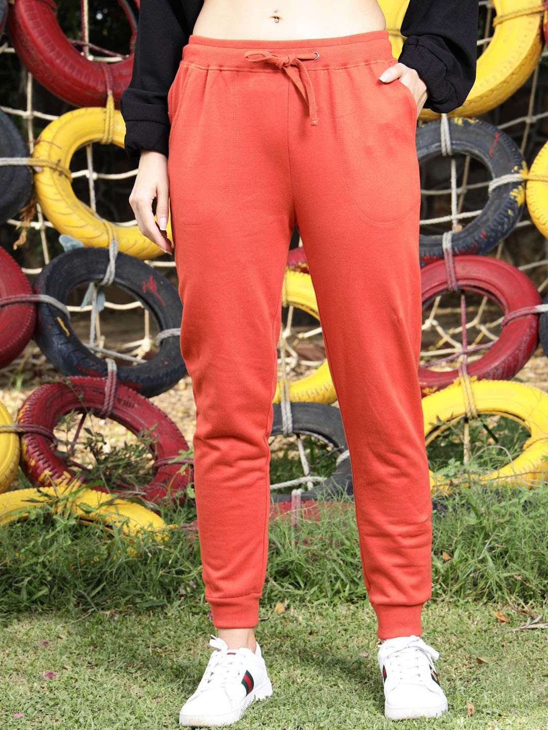 

Sera Women Mid-Rise Cotton Joggers, Rust