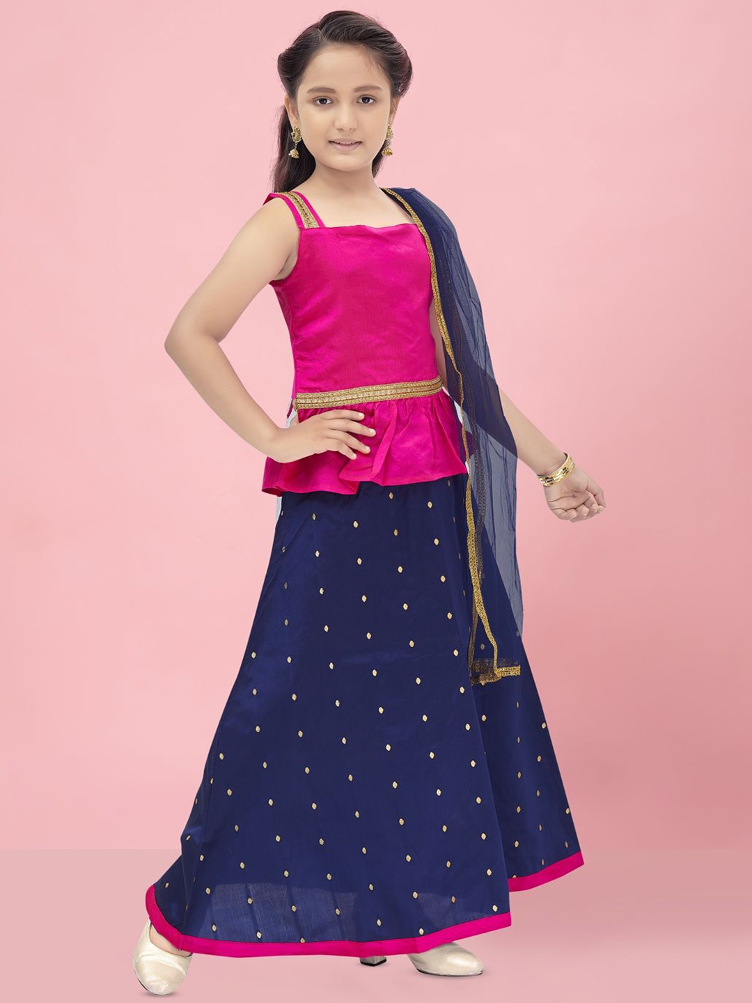 

BAESD Girls Embroidered Ready to Wear Lehenga & Blouse With Dupatta, Navy blue