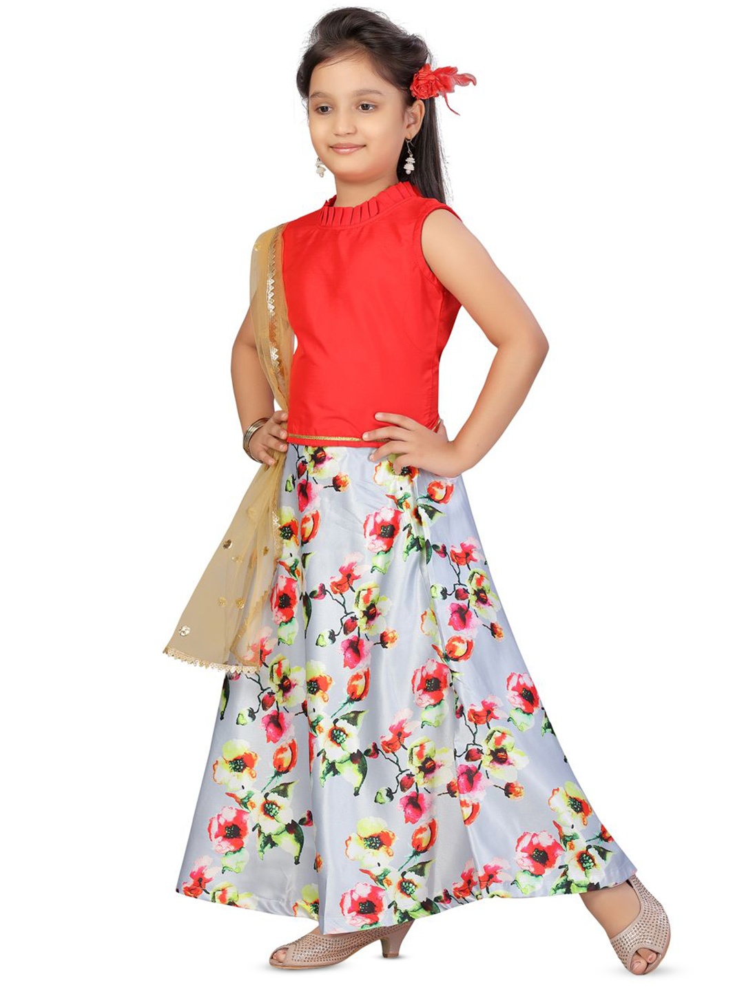 

BAESD Girls Ready to Wear Lehenga & Blouse With Dupatta, Red