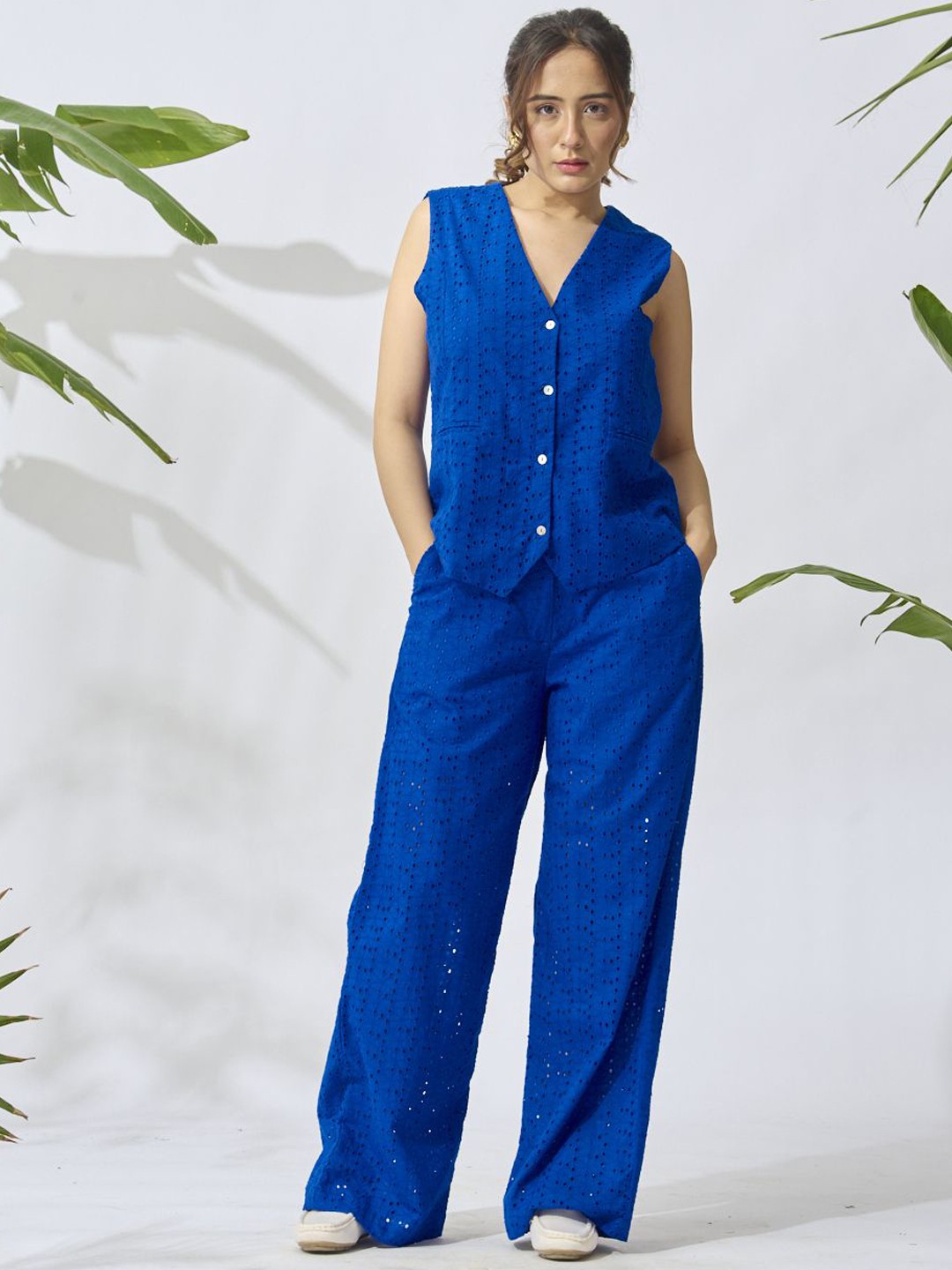 

Risate V-Neck Top With Trousers Co-Ords, Blue