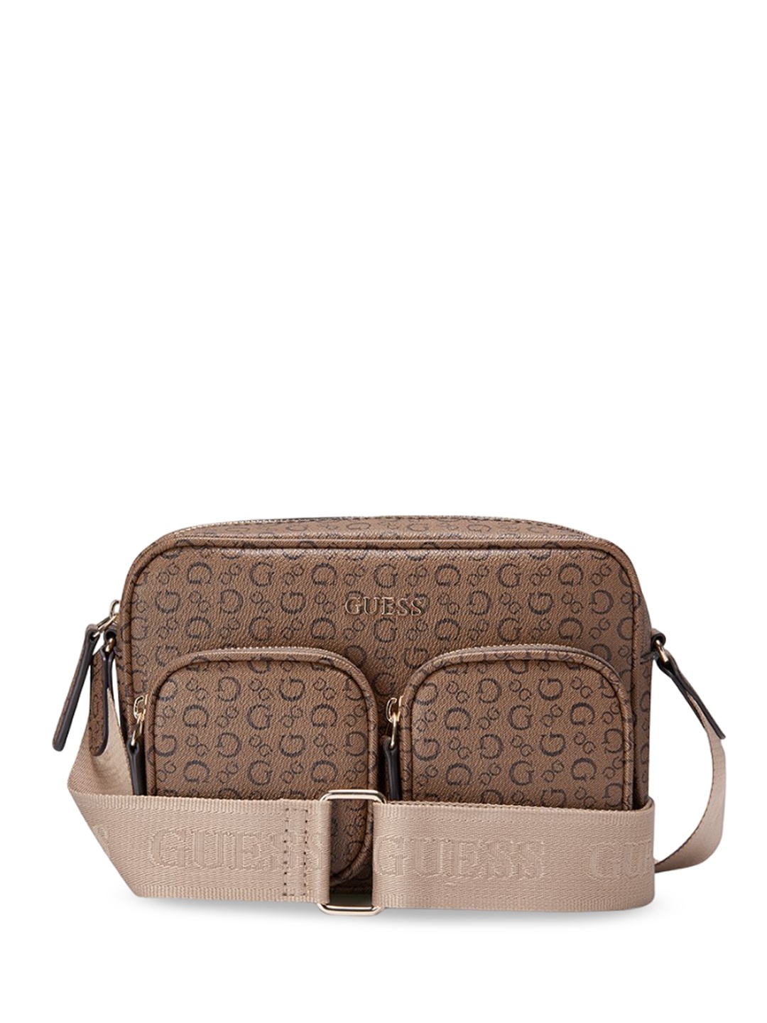 

GUESS Structured Sling Bag with Cut Work, Brown