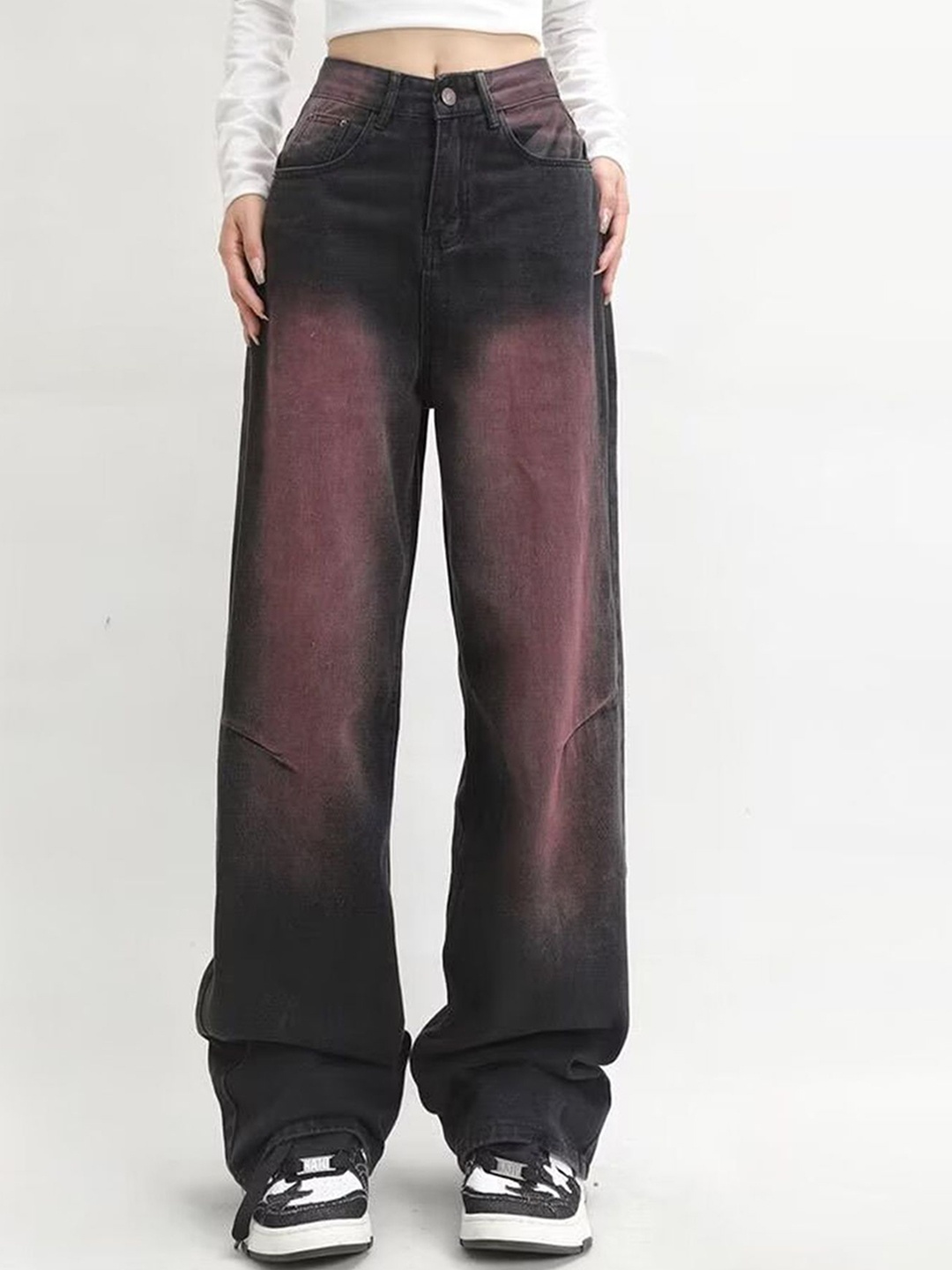 

LULU & SKY Women Wide Leg High-Rise Light Fade Jeans, Black