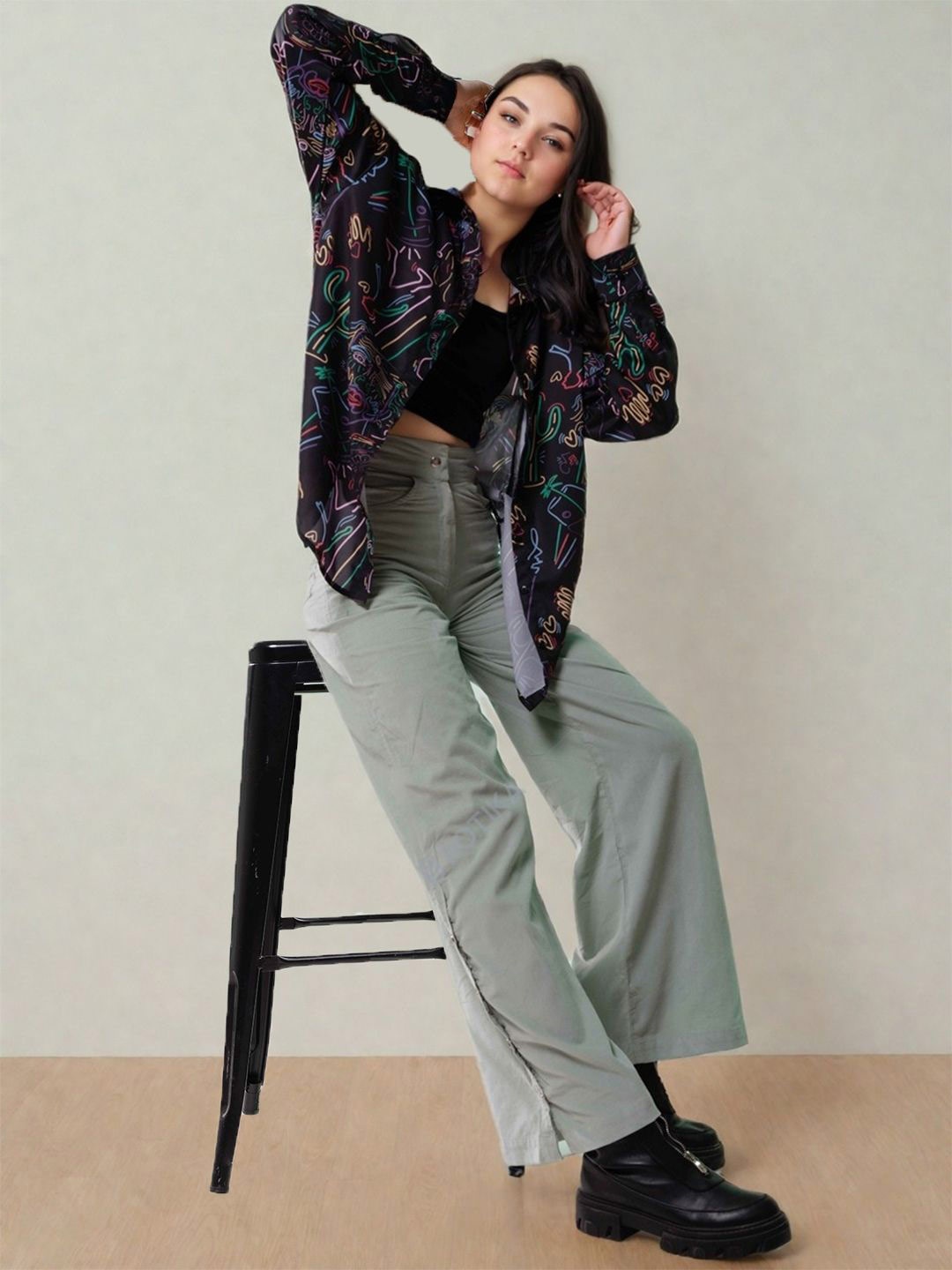 

HERSHEINBOX Women Relaxed Spread Collar Solid Casual Shirt, Multi