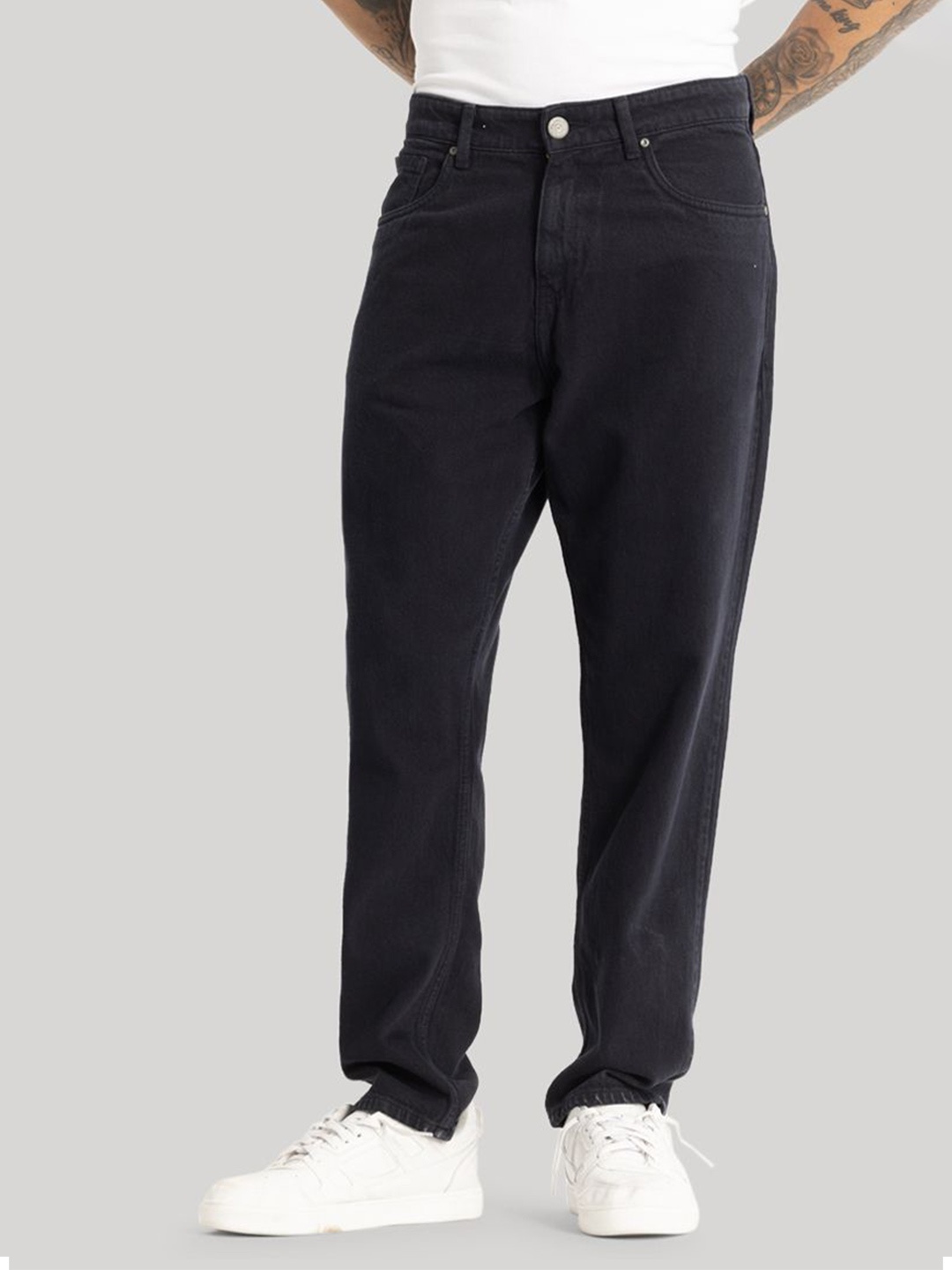

Snitch Men Loose Relaxed Fit Stretchable Jeans, Charcoal