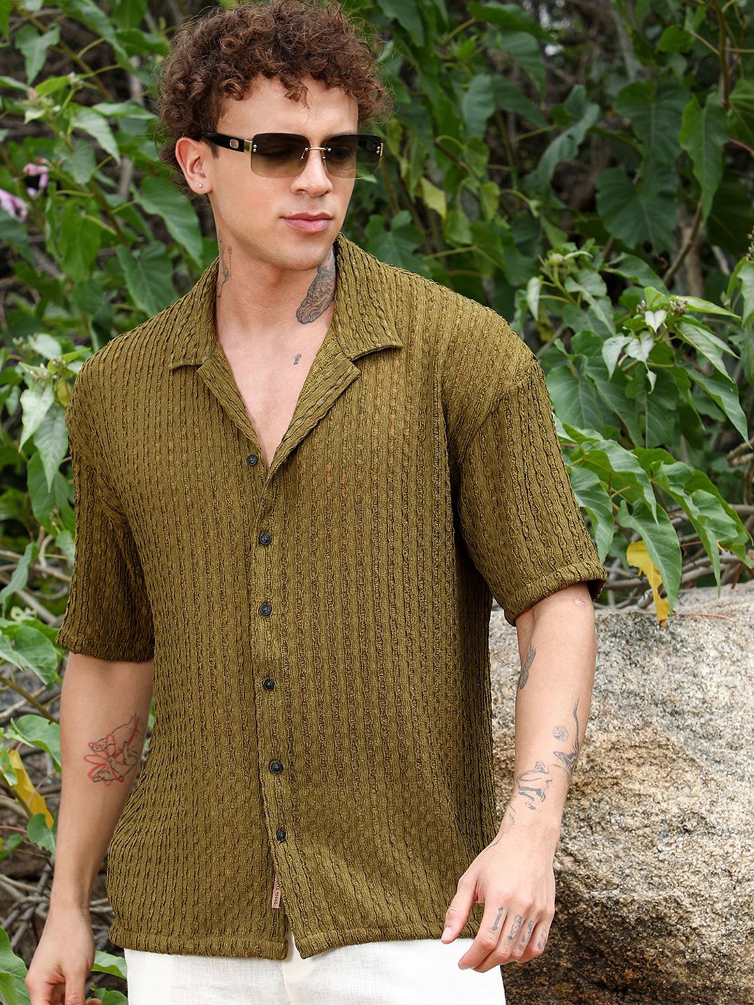 

Campus Sutra Men Comfort Opaque Printed Casual Shirt, Green